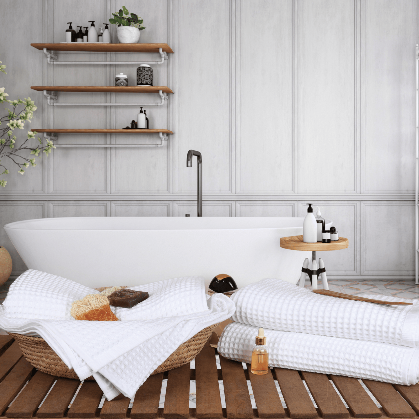 White Waffle Weave Towels Sets - 2 Bath, 2 Hand Towels