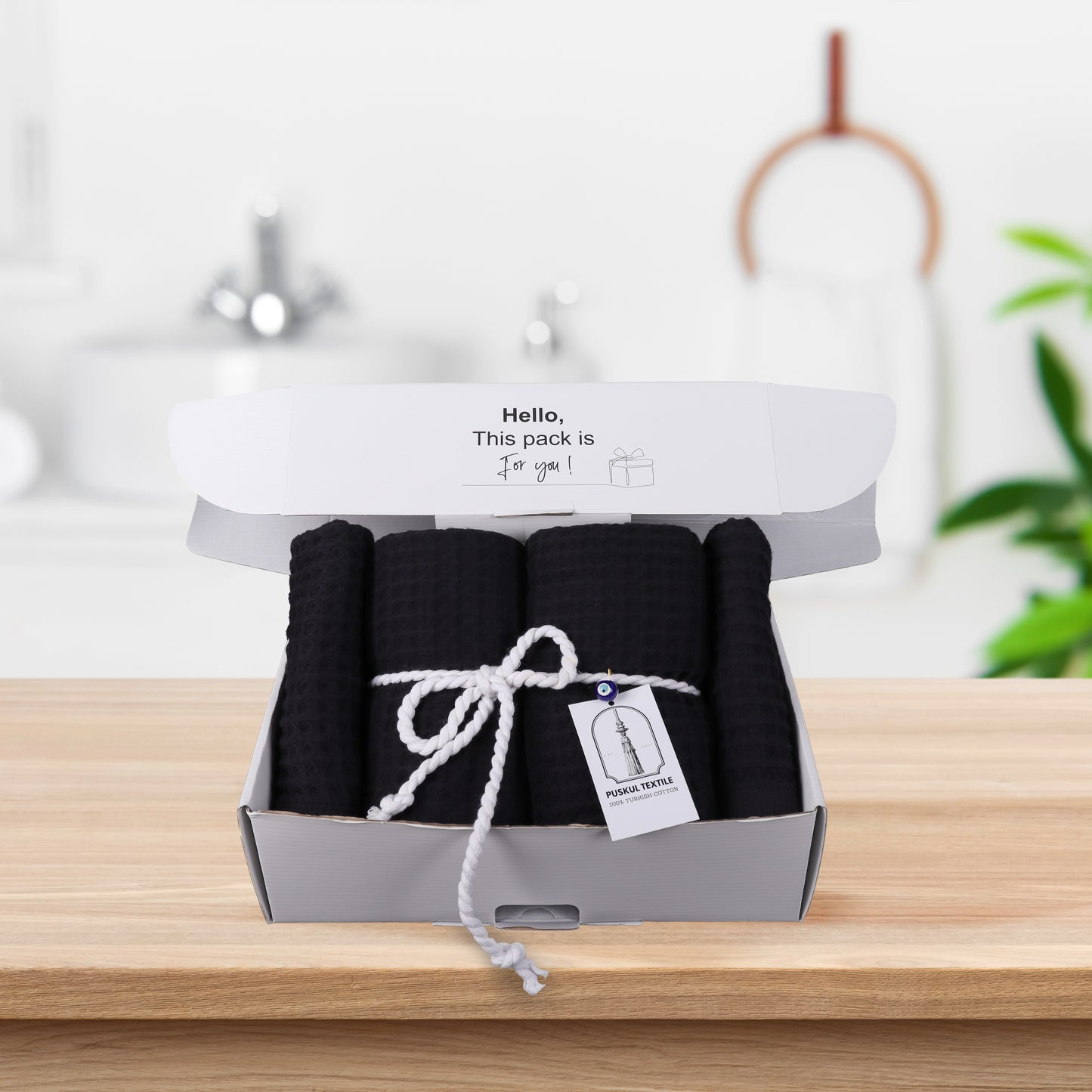 Black Waffle Weave Towels Sets - 2 Bath, 2 Hand Towels