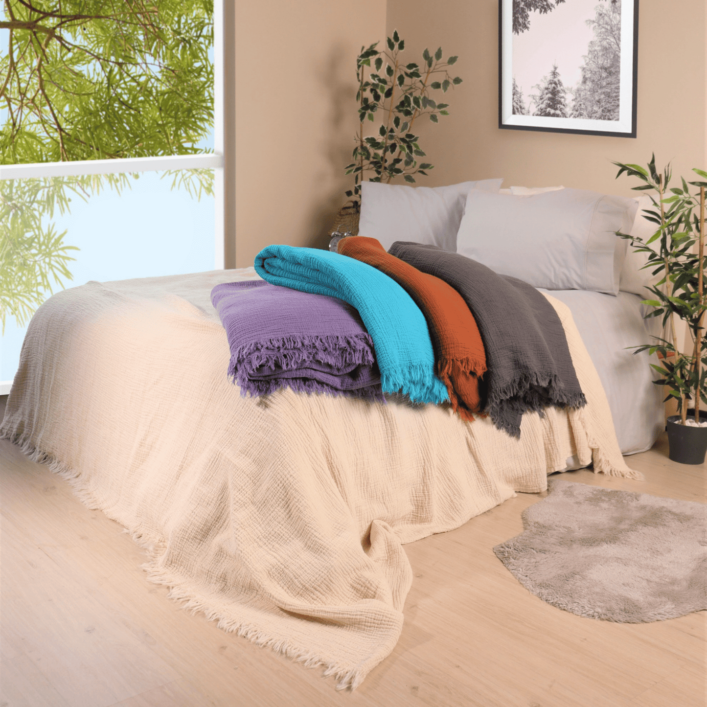 Beige Muslin Blankets for Adults