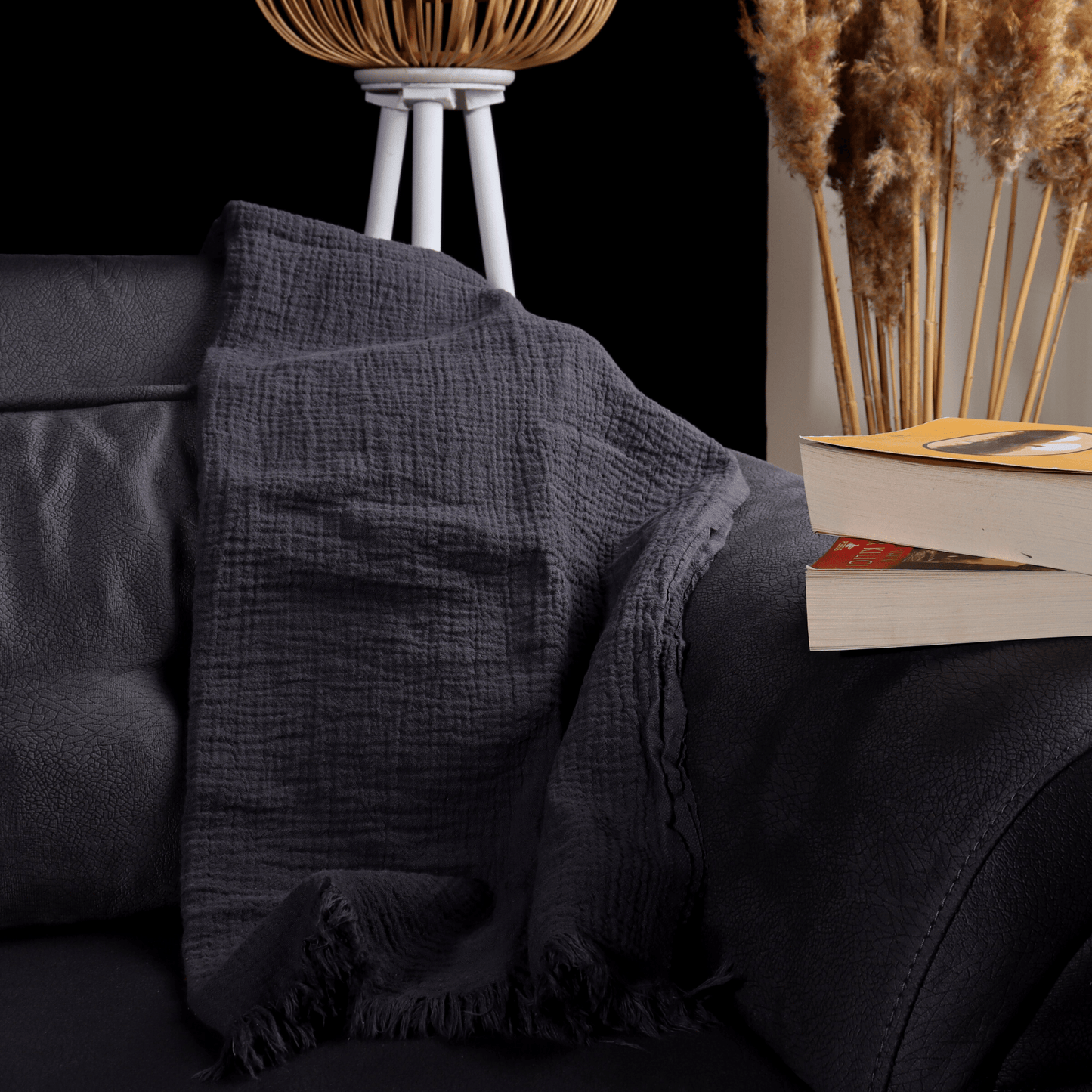 Anthracite Muslin Throw Blankets