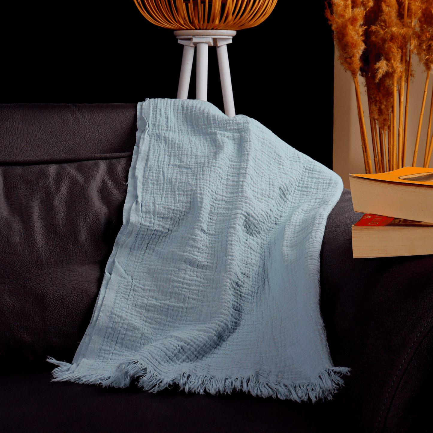 Ice Blue Cream Muslin Throw Blankets