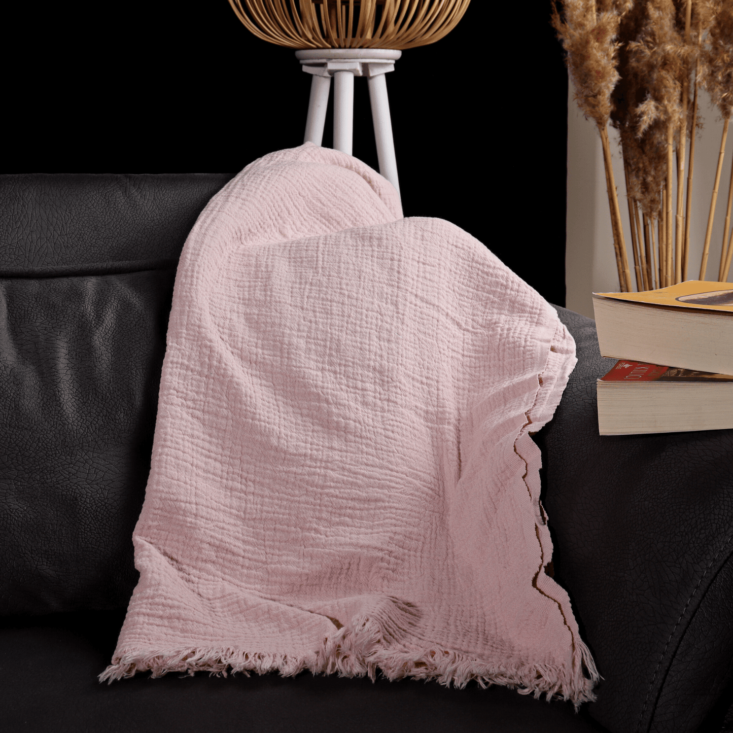Light Pink Muslin Throw Blankets