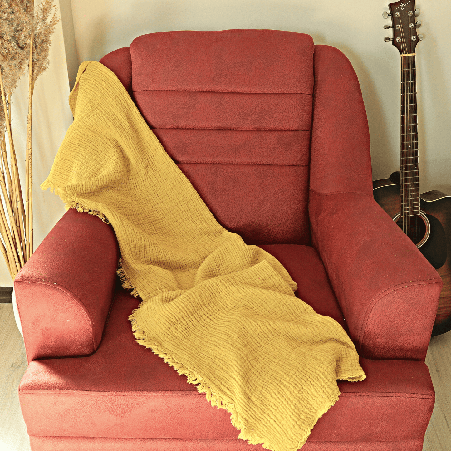 Mustard Yellow Muslin Throw Blankets