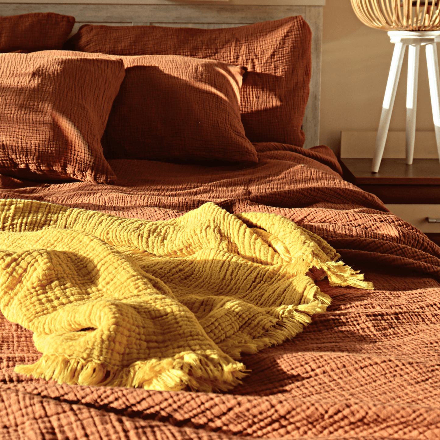 Mustard Yellow Muslin Throw Blankets