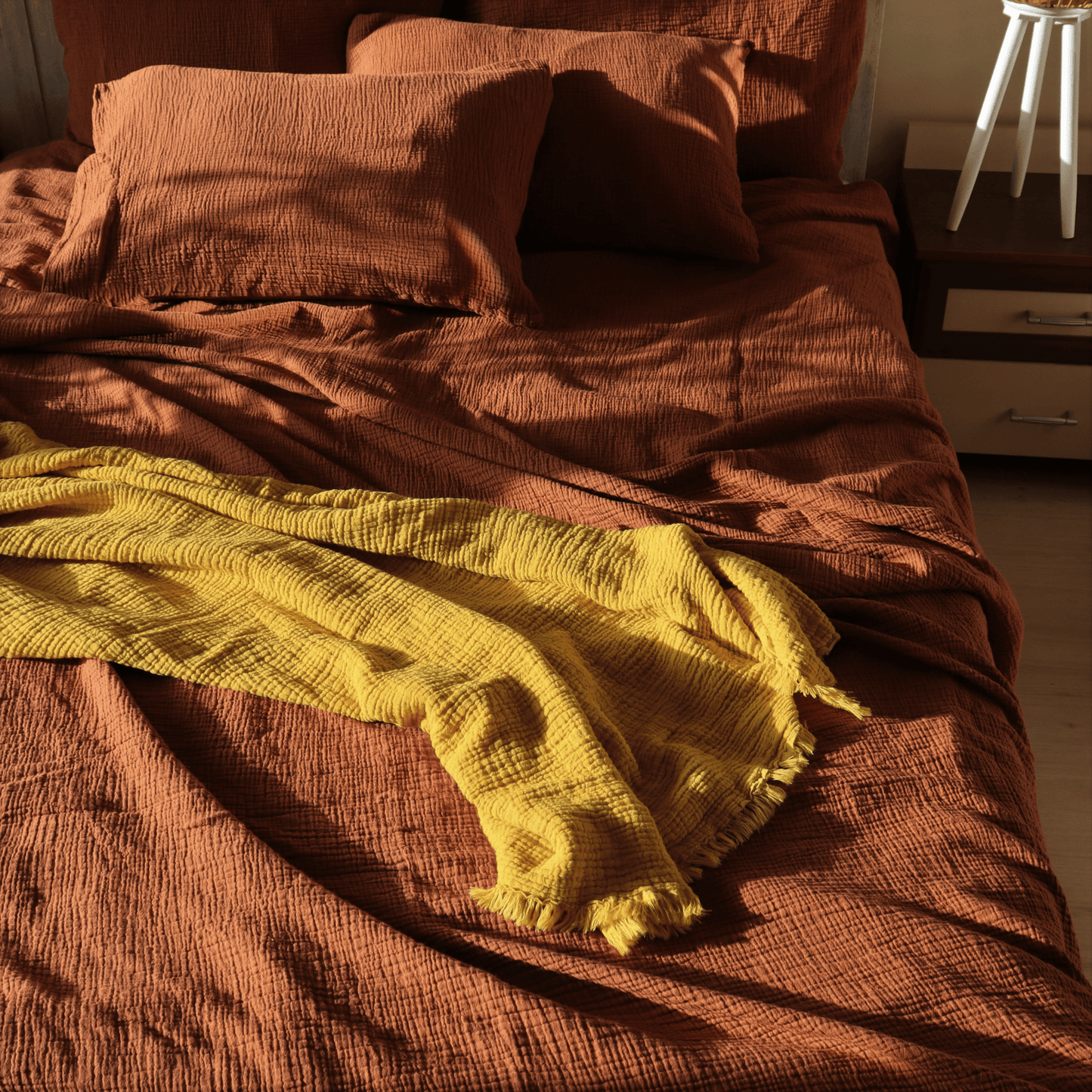 Mustard Yellow Muslin Throw Blankets