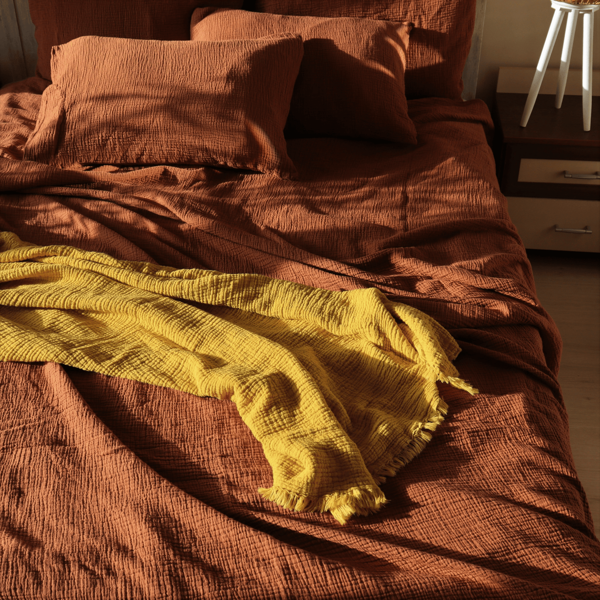 Mustard Yellow Muslin Throw Blankets