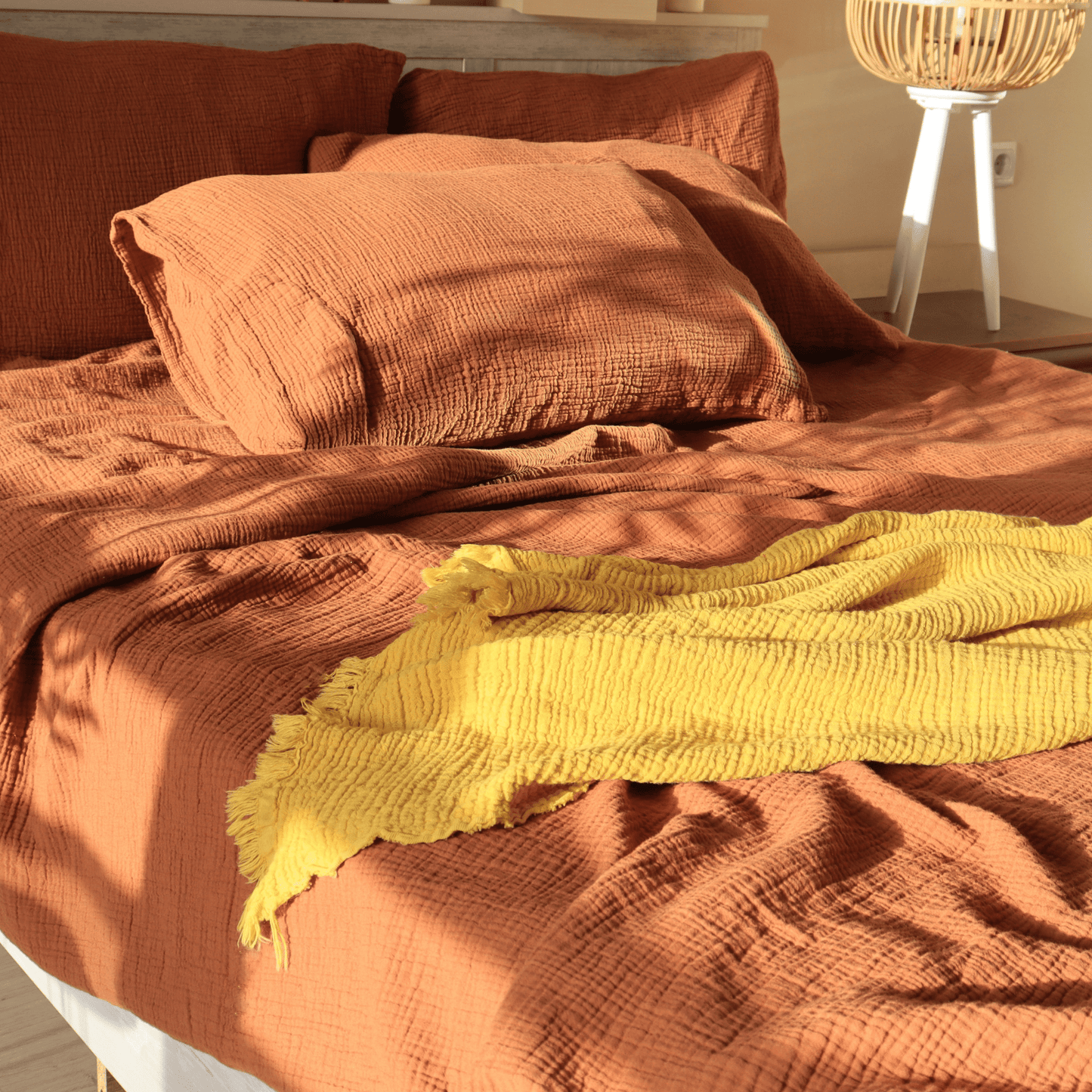 Mustard Yellow Muslin Throw Blankets