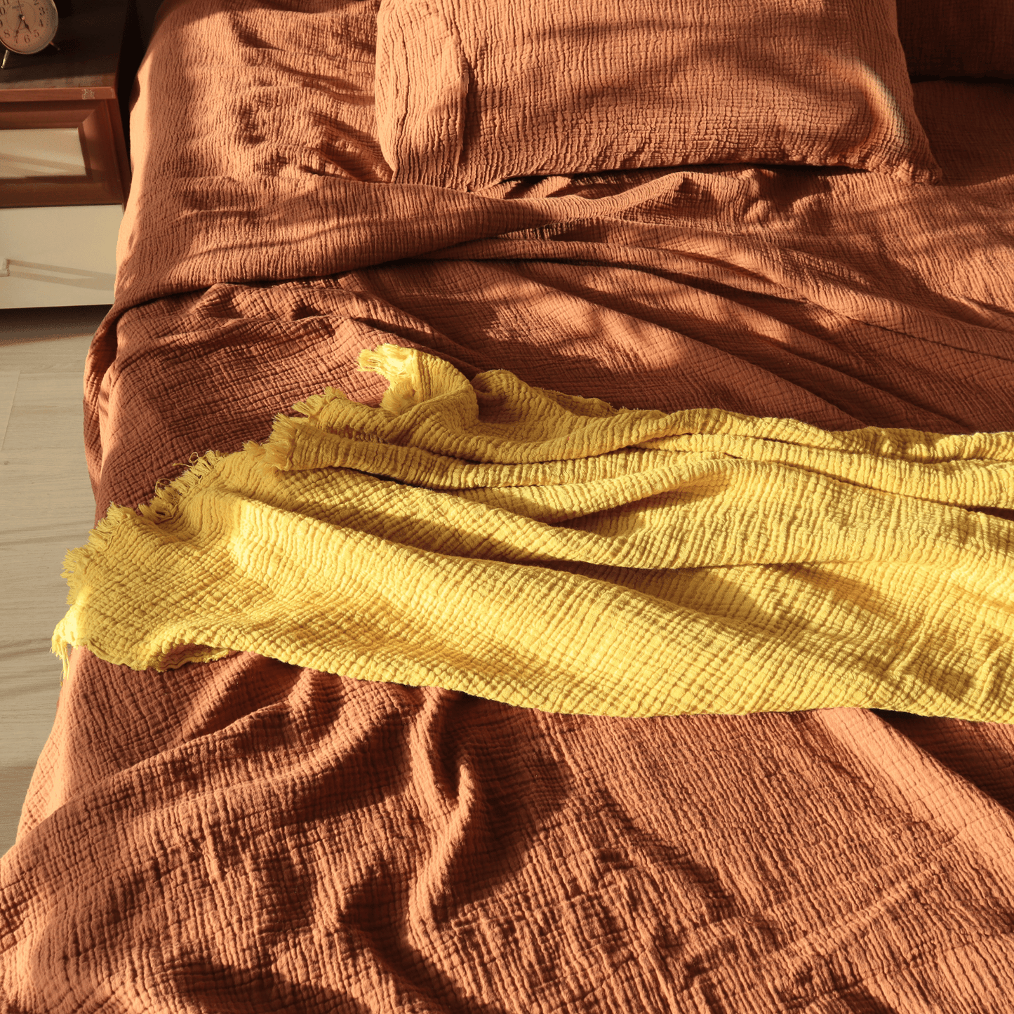 Mustard Yellow Muslin Throw Blankets