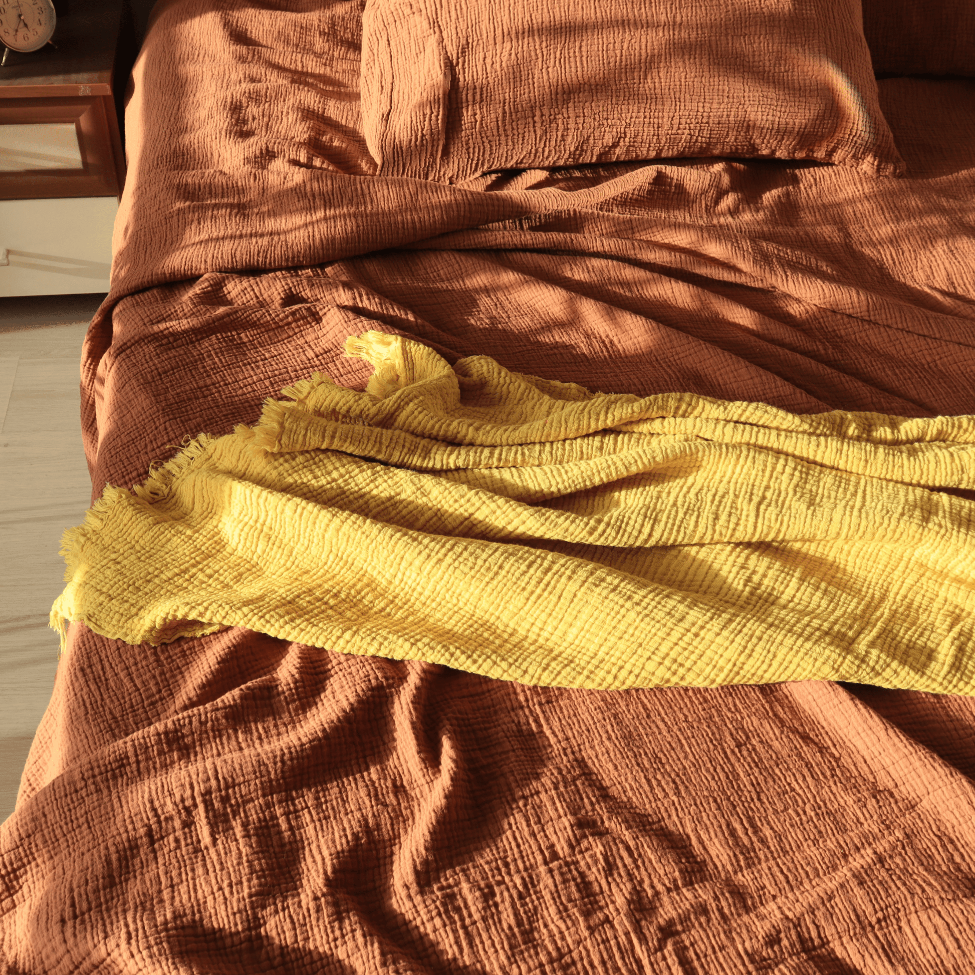 Mustard Yellow Muslin Throw Blankets