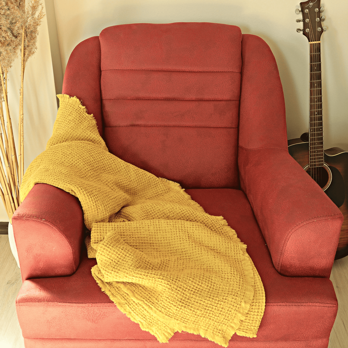 Mustard Yellow Waffle Throw Blankets