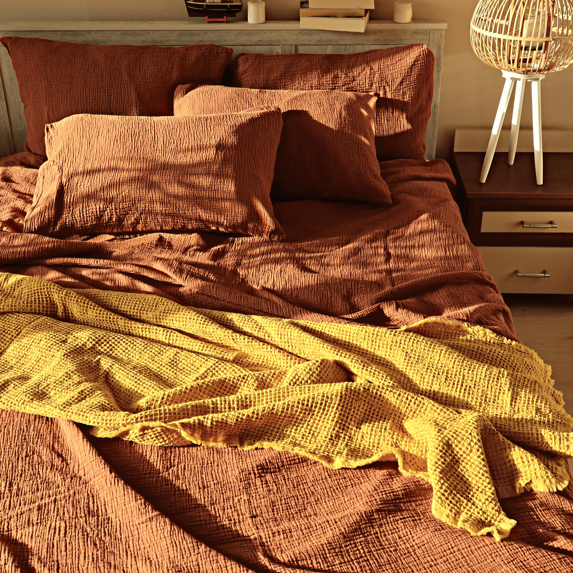 Mustard Yellow Waffle Throw Blankets