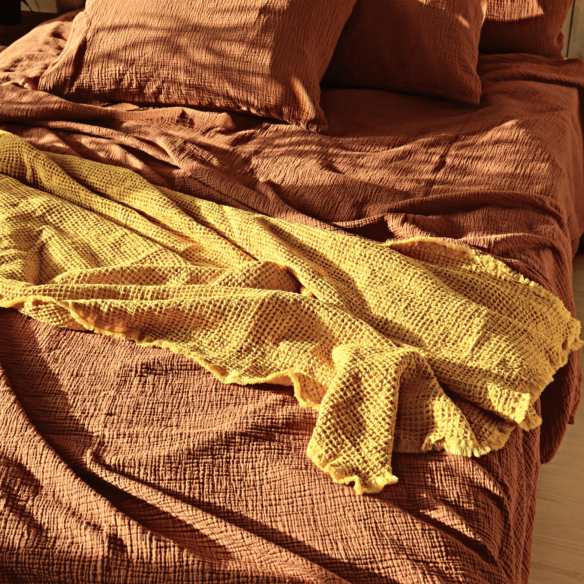 Mustard Yellow Waffle Throw Blankets