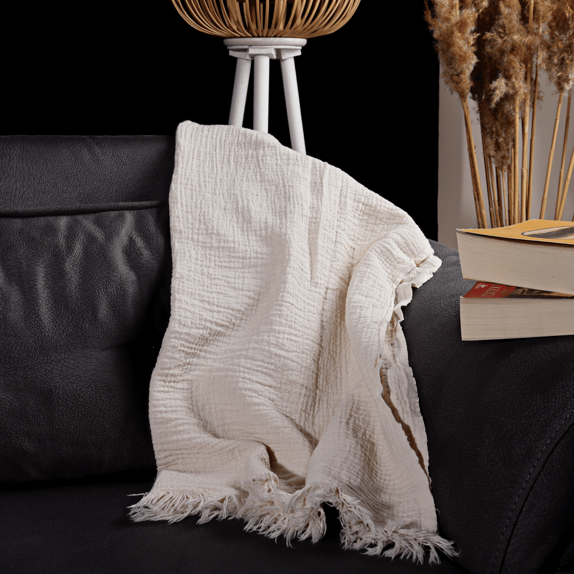 Natural Cream Muslin Throw Blankets