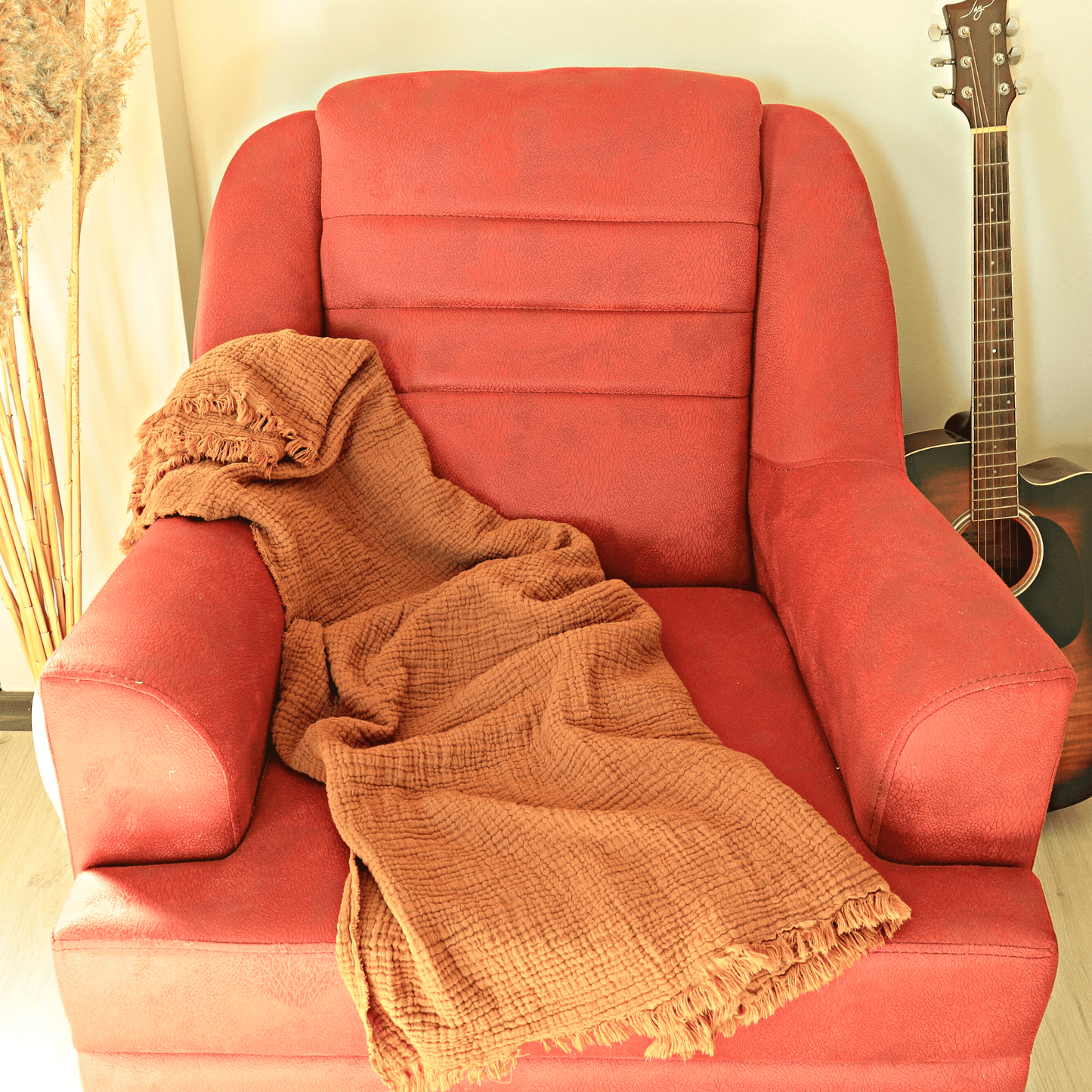 Rust Muslin Throw Blankets