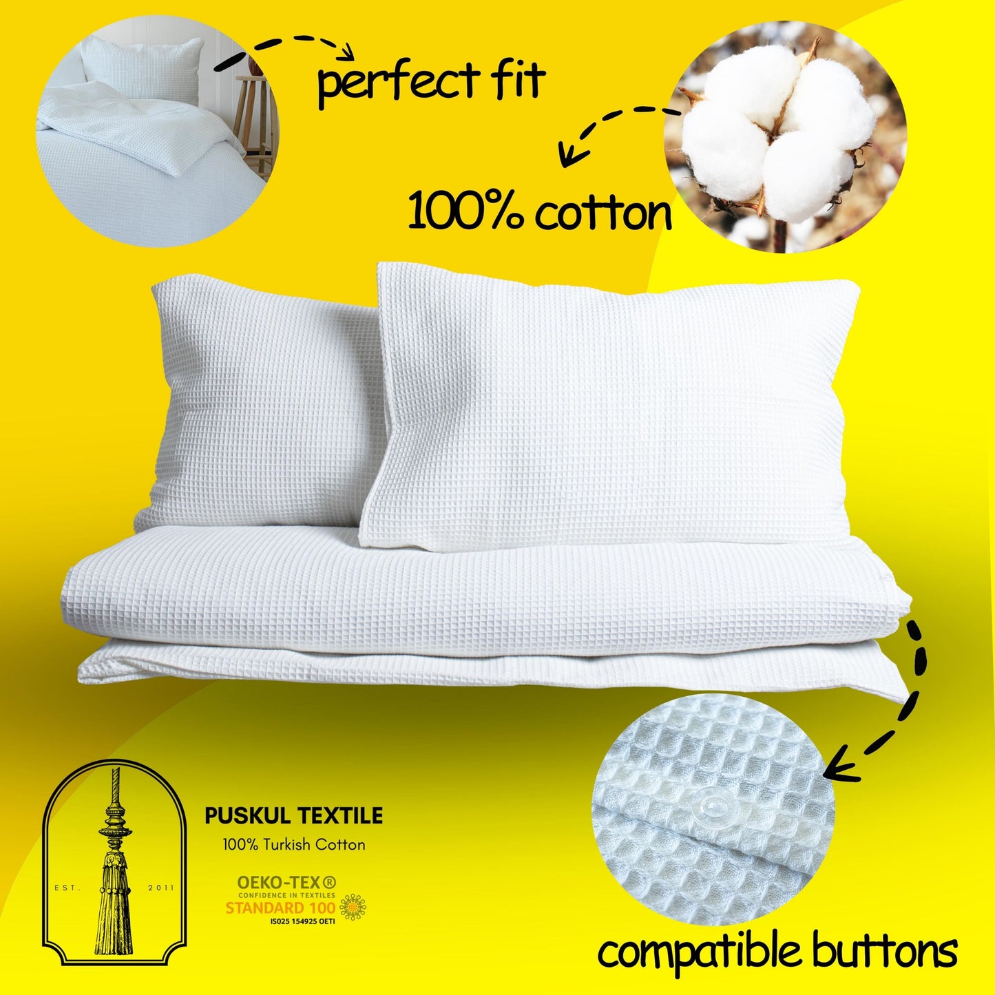 White Waffle Duvet Cover Sets - 3 Pcs - 18