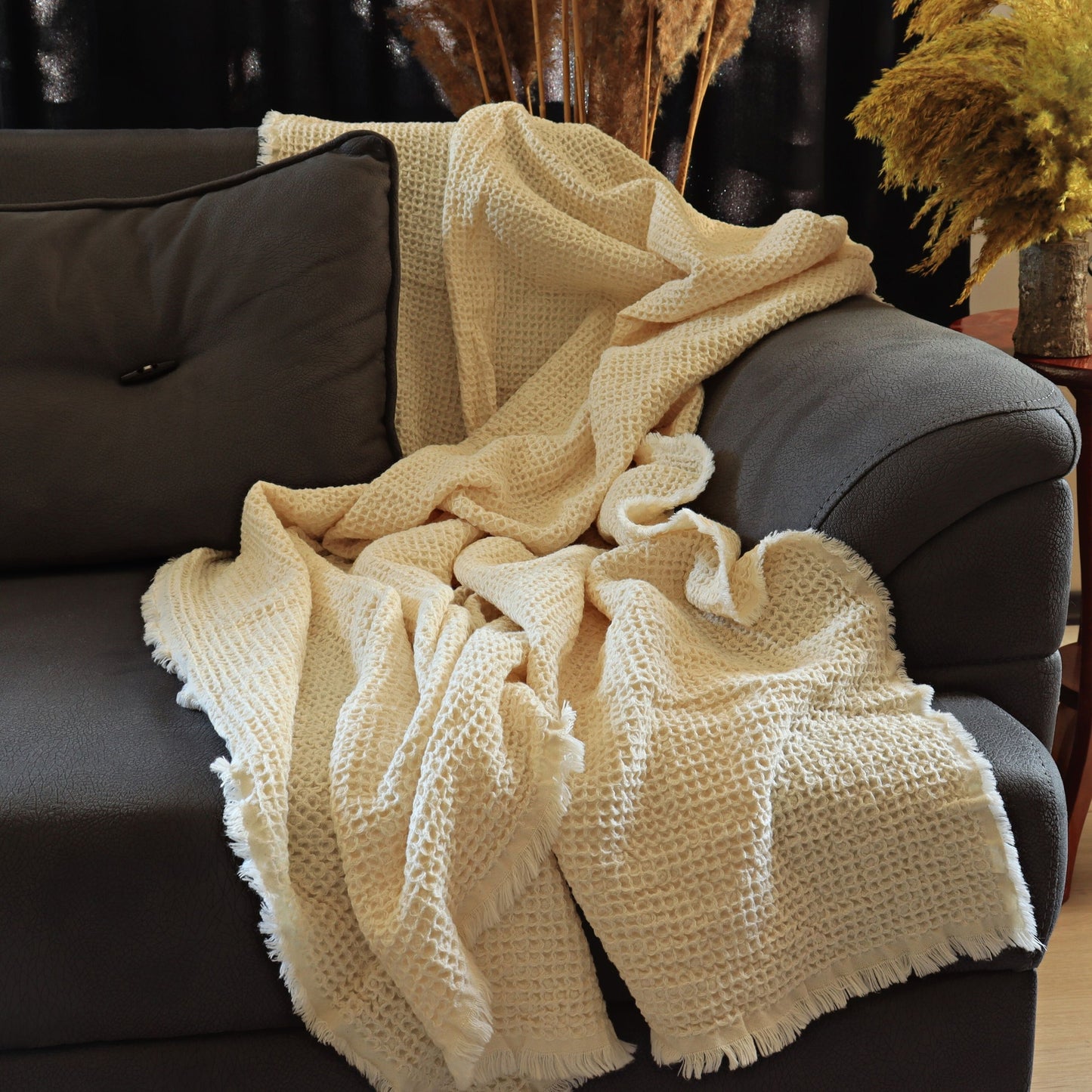 Natural Waffle Throw Blankets