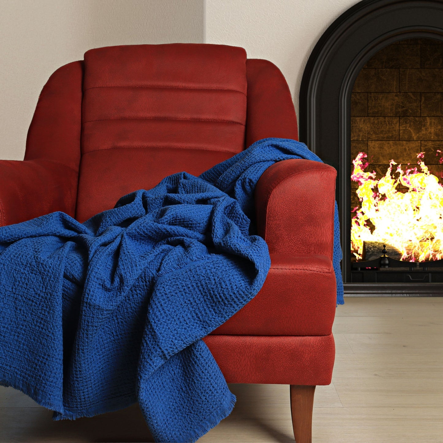 Royal Blue Waffle Throw Blankets