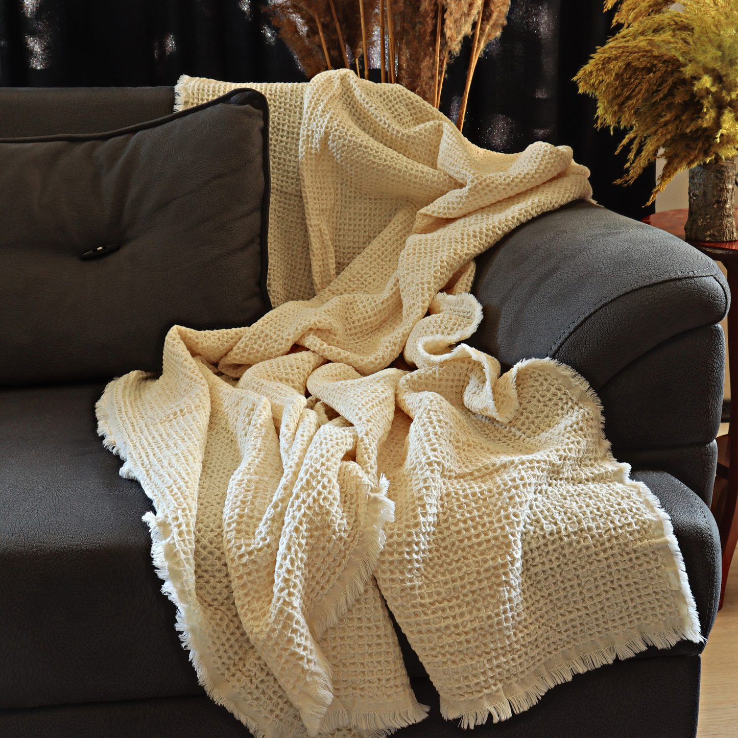 Natural Waffle Throw Blankets