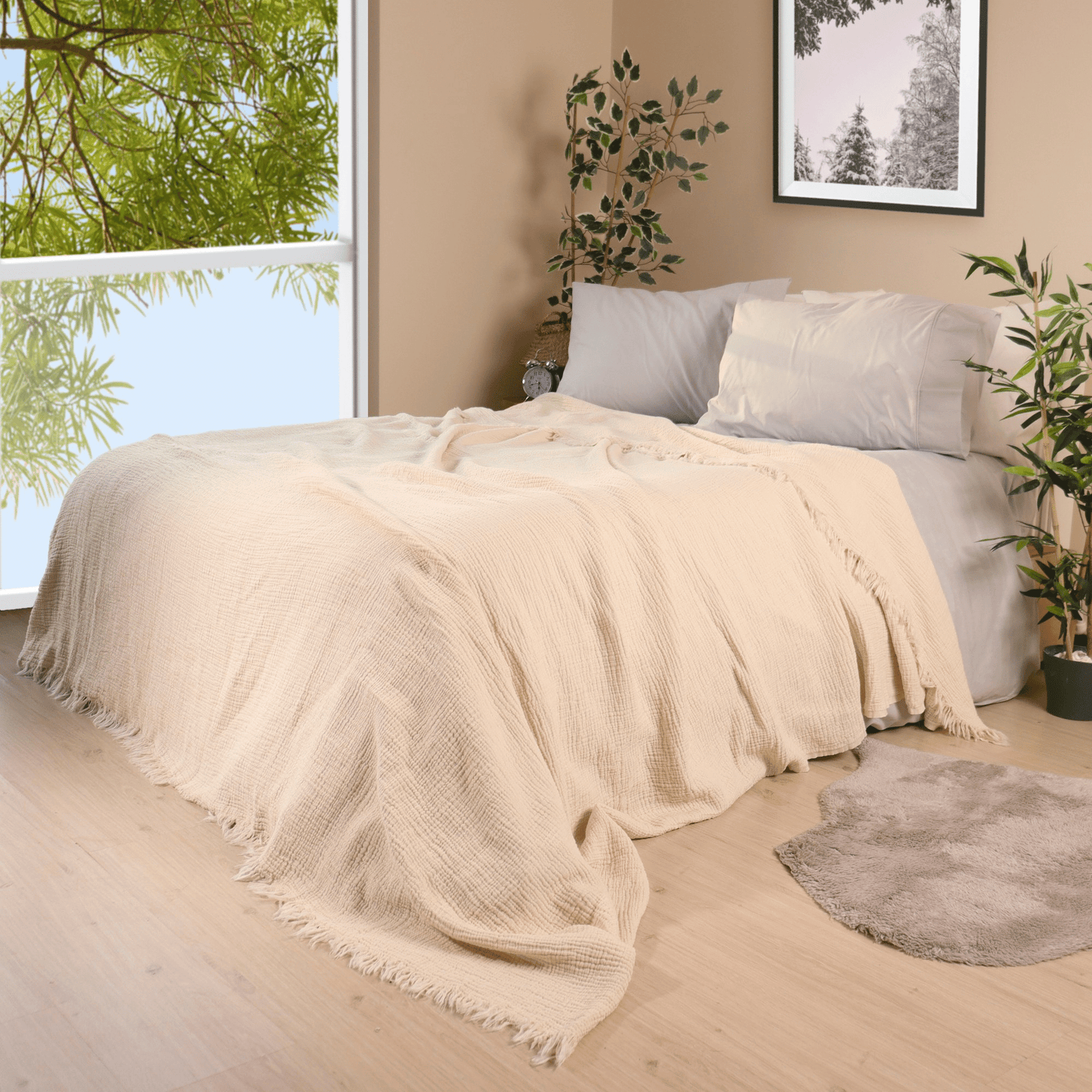 Beige Muslin Blankets for Adults
