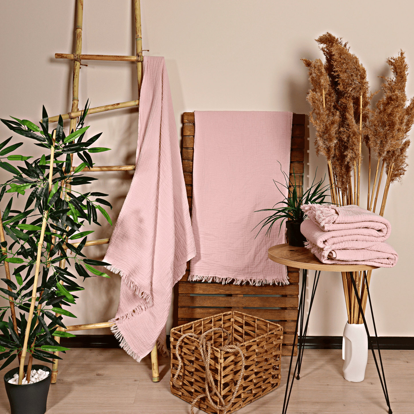 Light Pink Muslin Towel for Adults