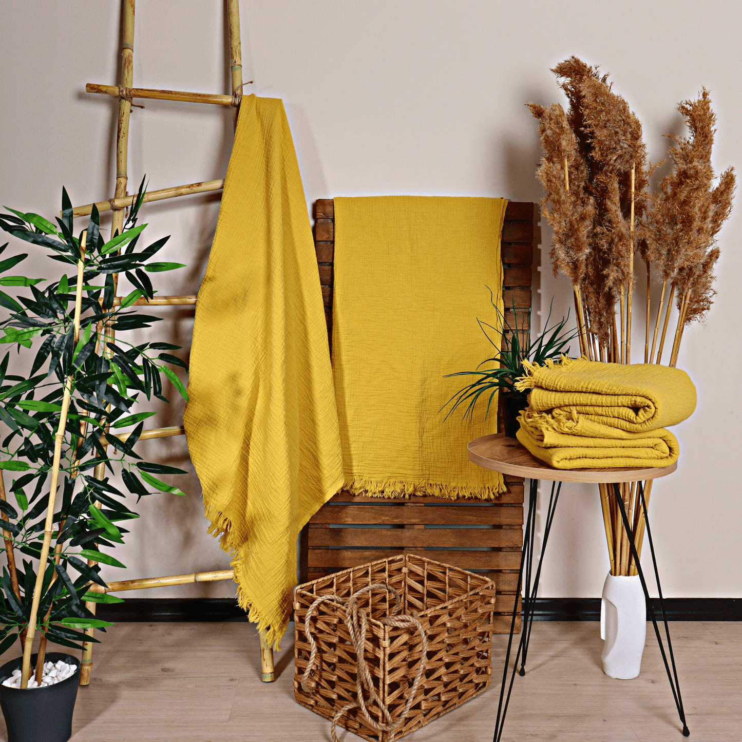 Mustard Yellow Muslin Towel for Adults