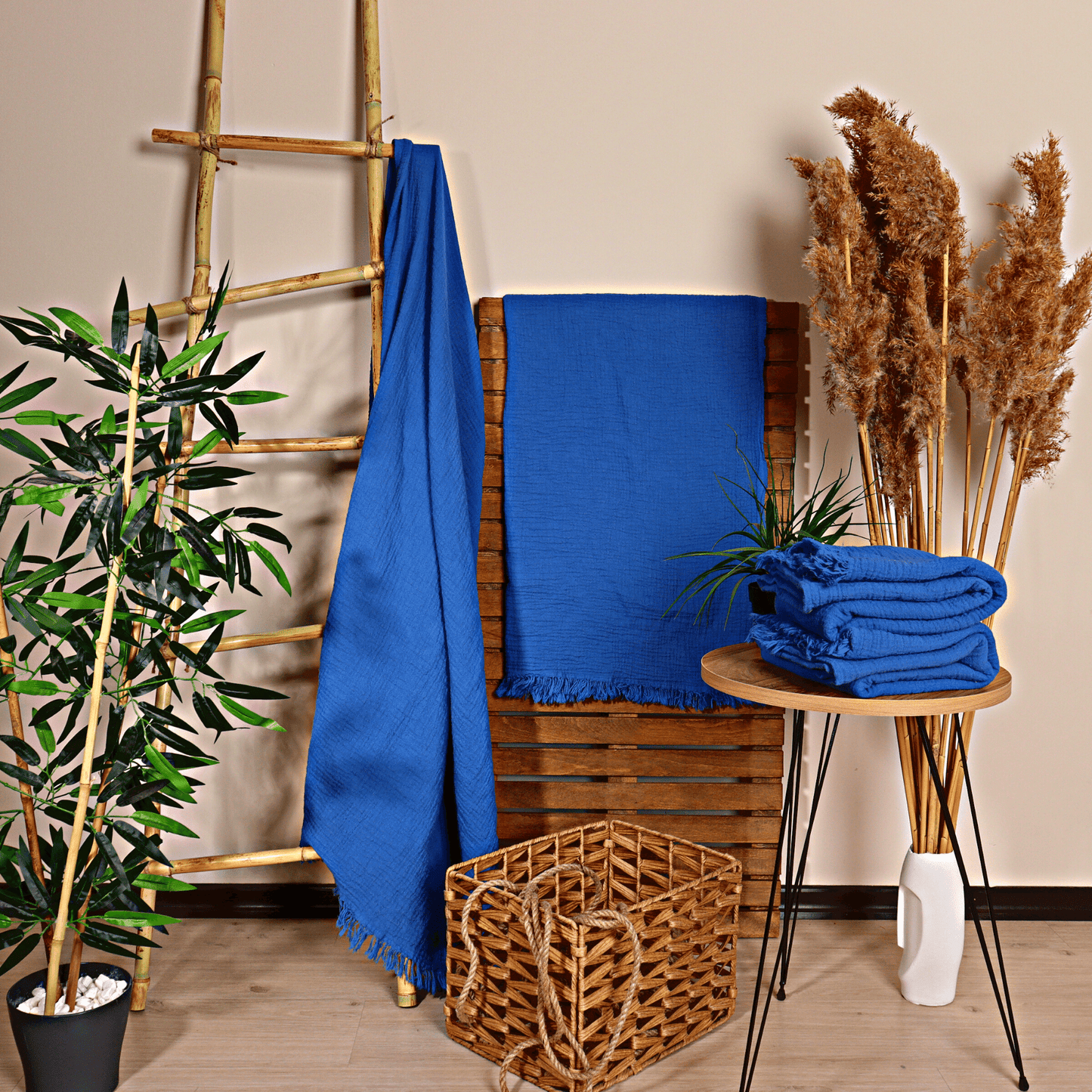 Navy Blue Muslin Towel for Adults