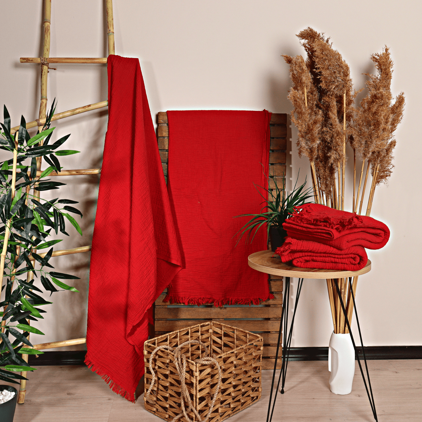 Red Muslin Towel for Adults