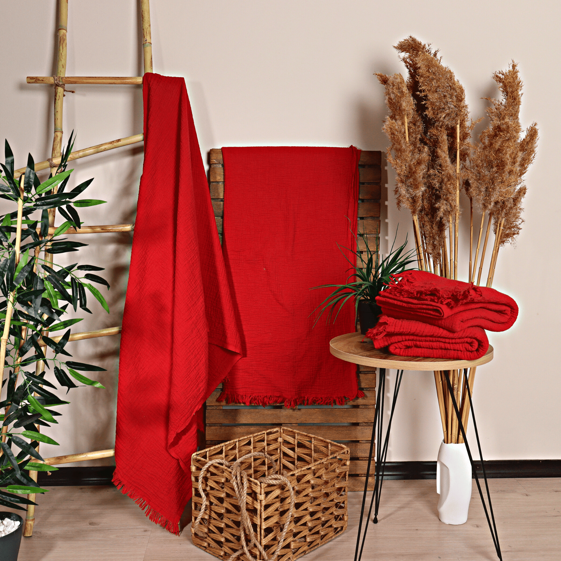 Red Muslin Towel for Adults