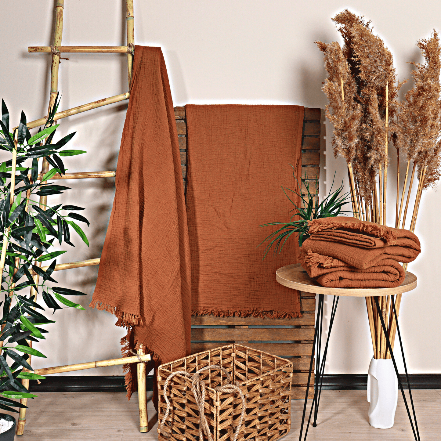 Rust Muslin Towel for Adults