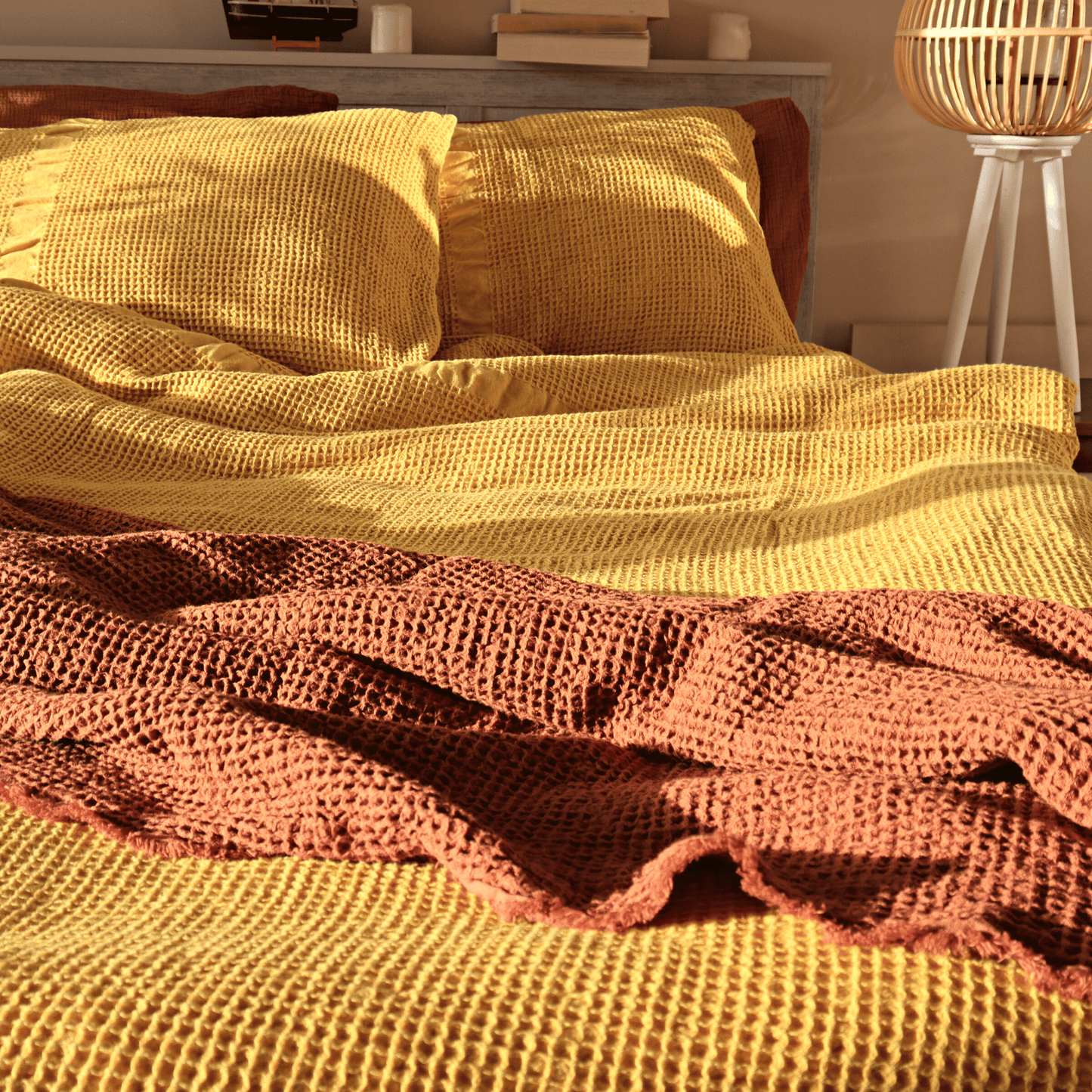 Rust Waffle Throw Blankets