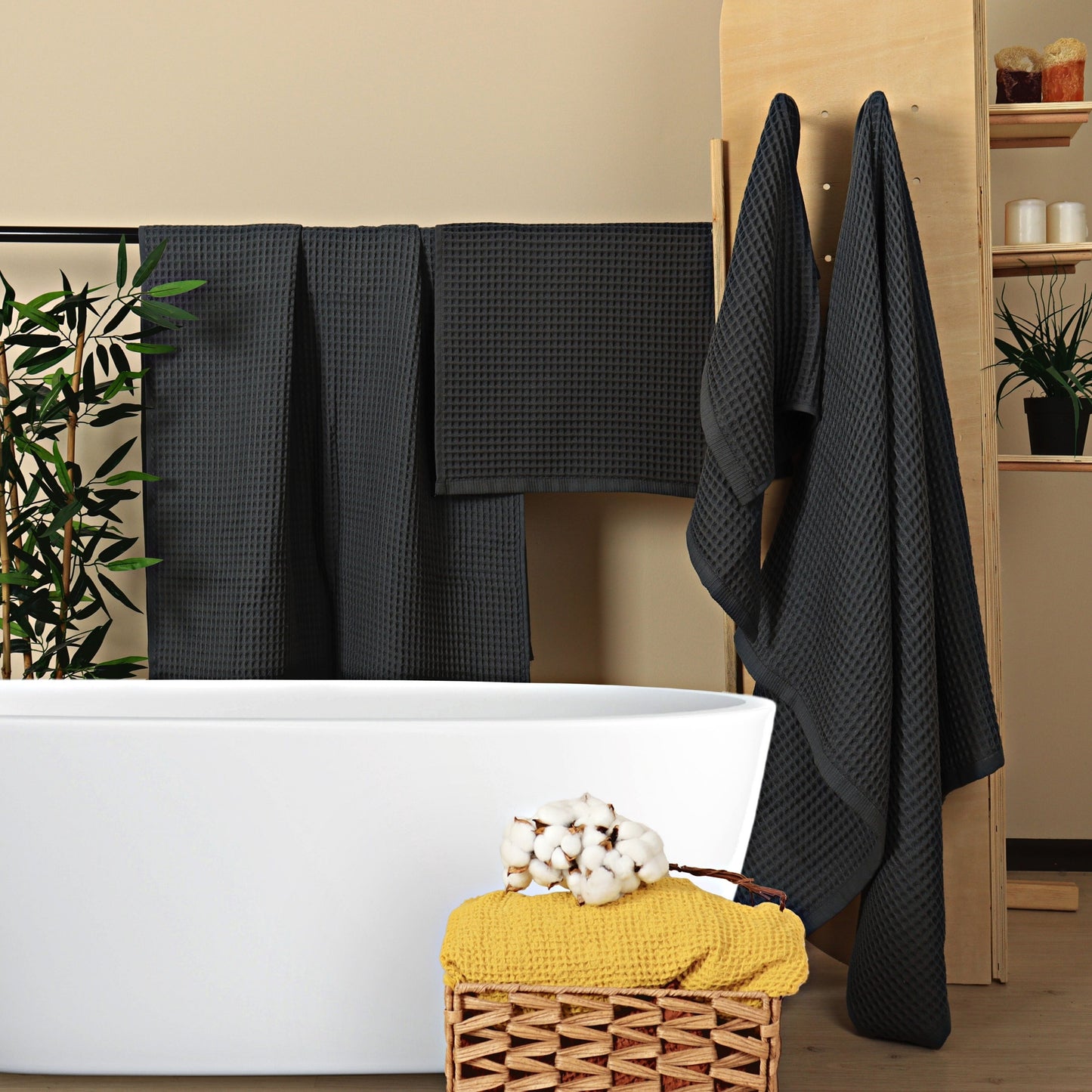 Anthracite Waffle Weave Towels Sets - 2 Bath, 2 Hand Towels