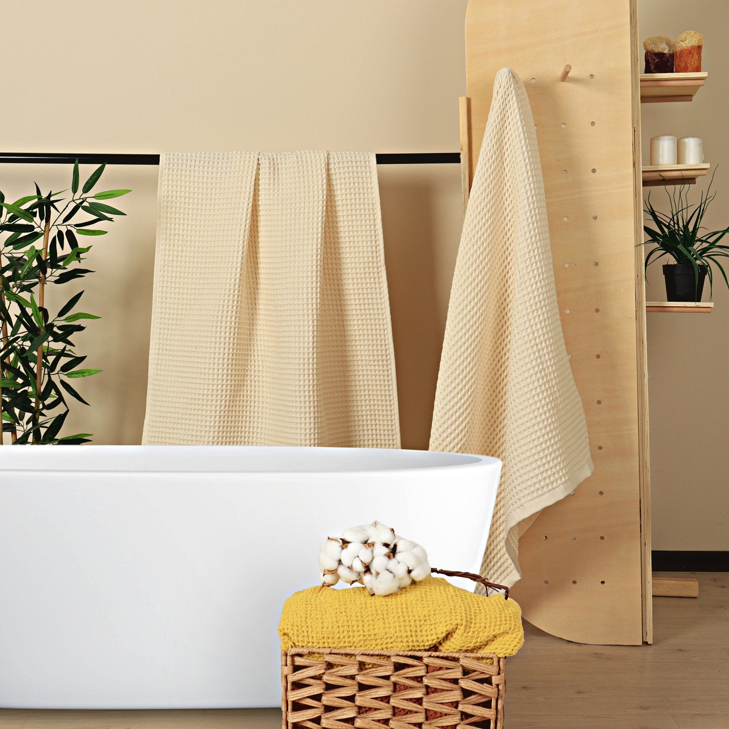 Natural Waffle Weave Bath Towels