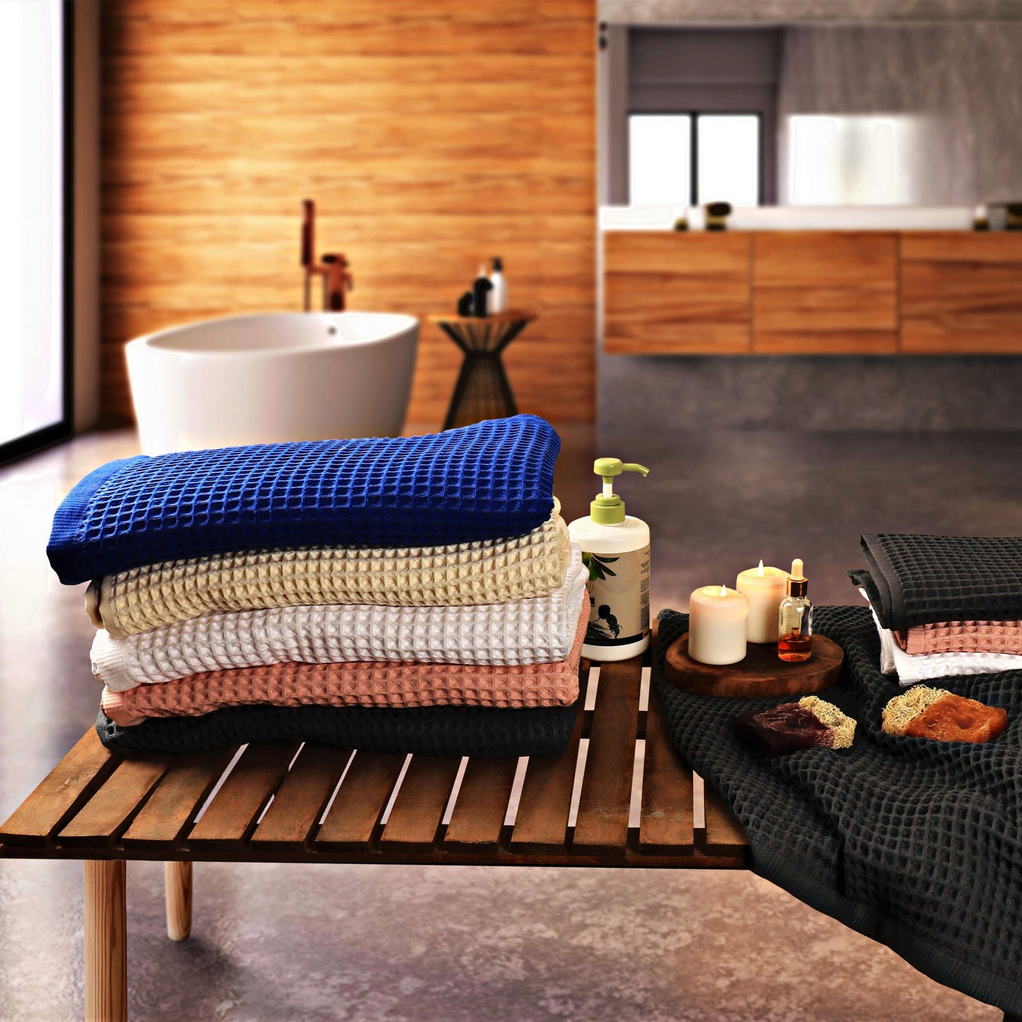 Natural Waffle Weave Bath Towels