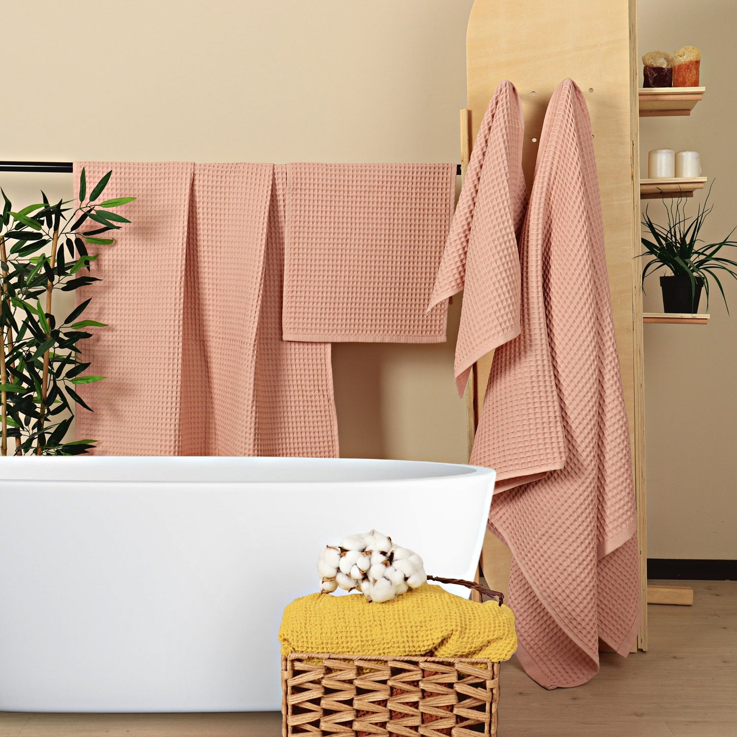 Pink Waffle Weave Bath Towels