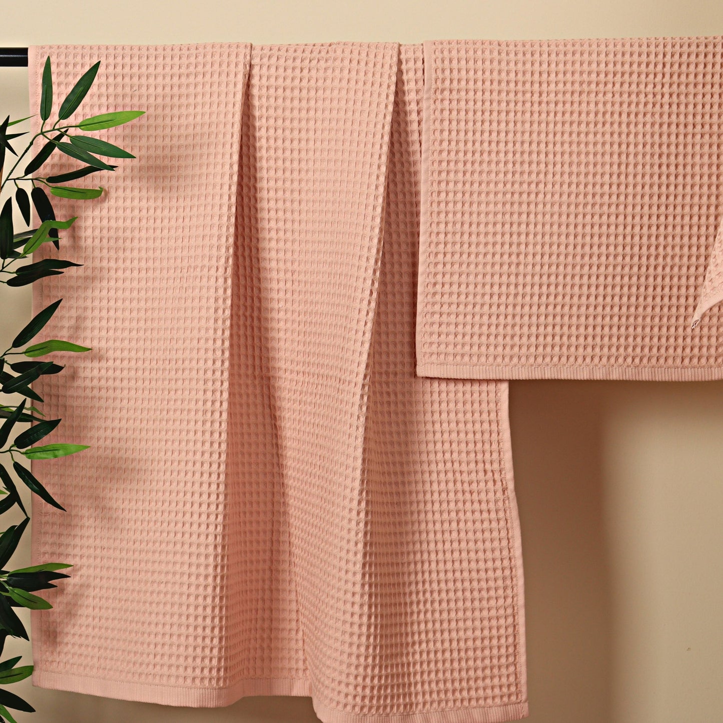 Pink Waffle Weave Bath Towels