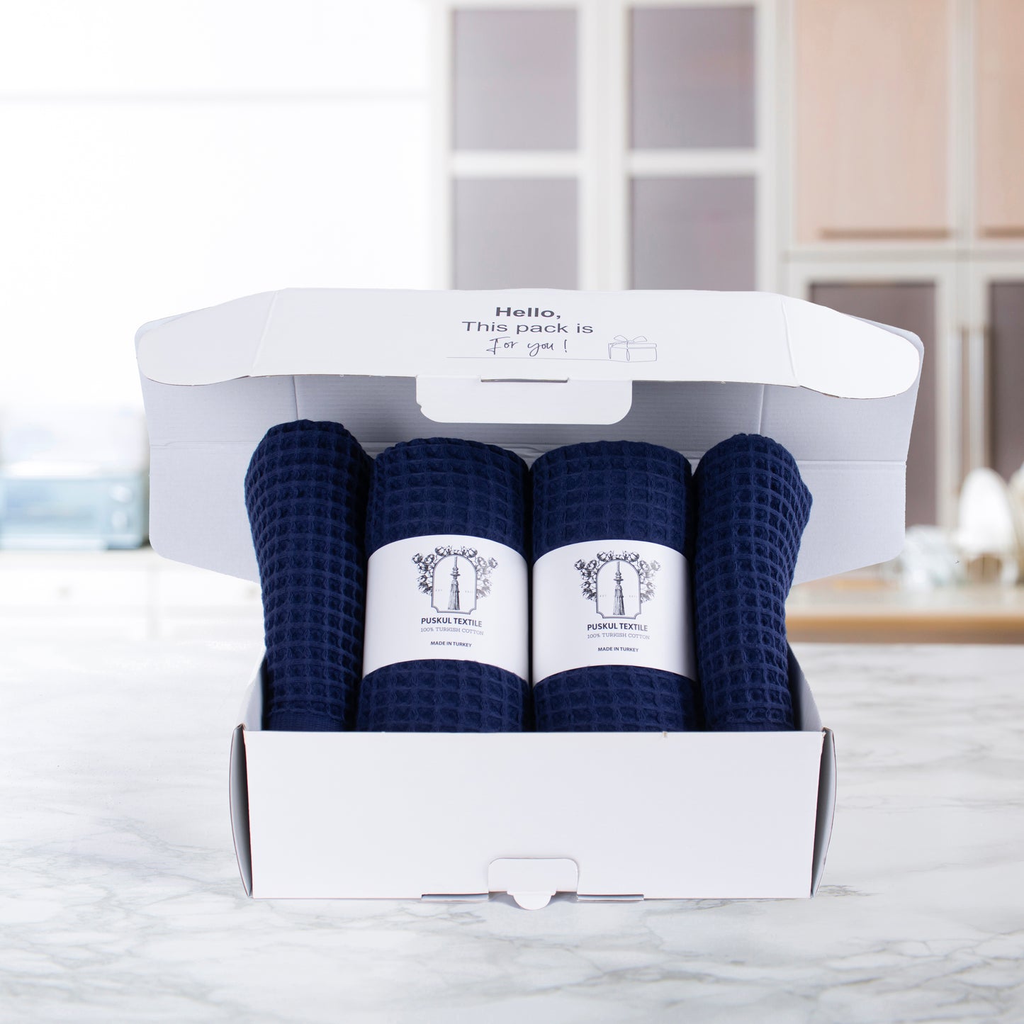 Navy Blue Waffle Weave Towels Sets - 2 Bath, 2 Hand Towels