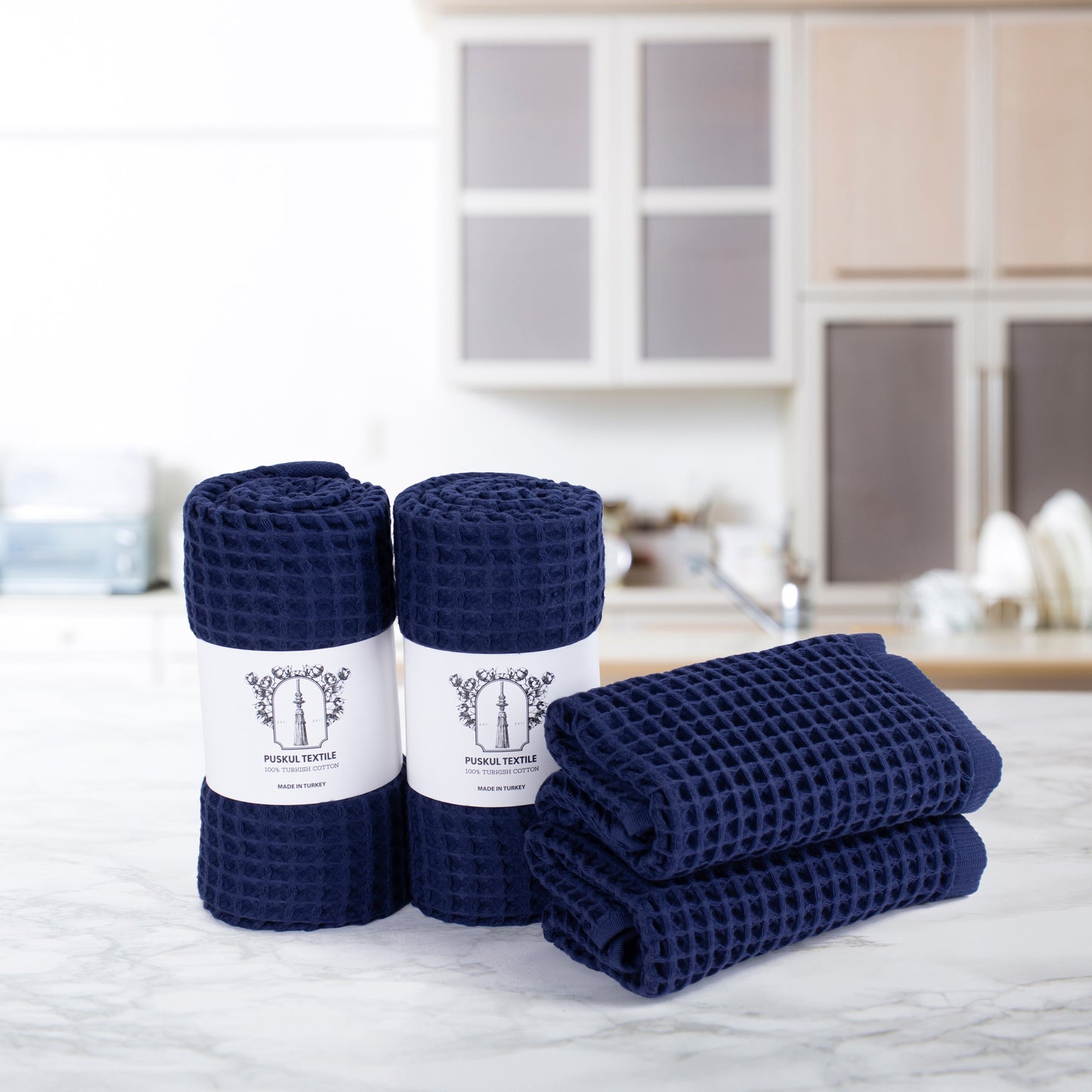 Navy Blue Waffle Weave Towels Sets - 2 Bath, 2 Hand Towels