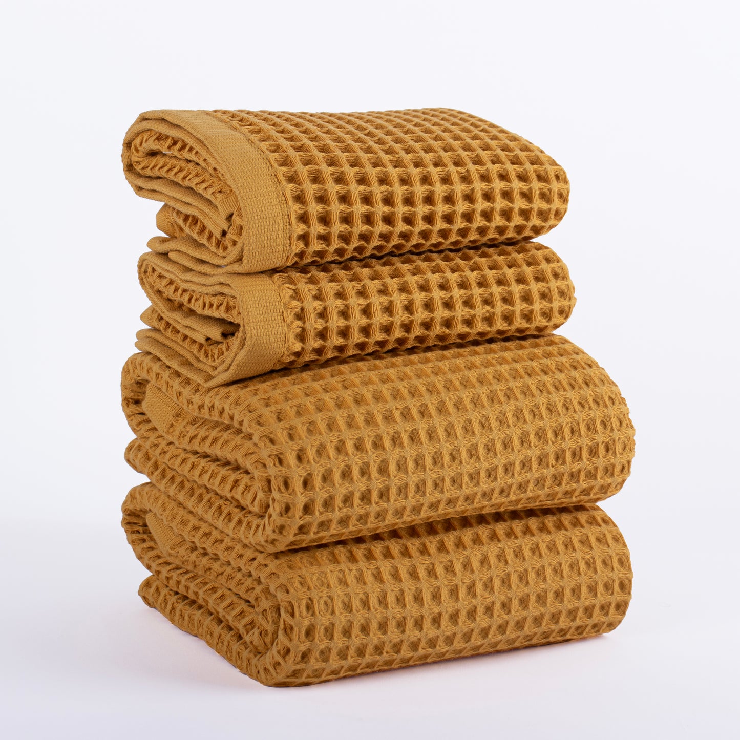 Mustrad Yellow Waffle Weave Towels Sets - 2 Bath, 2 Hand Towels