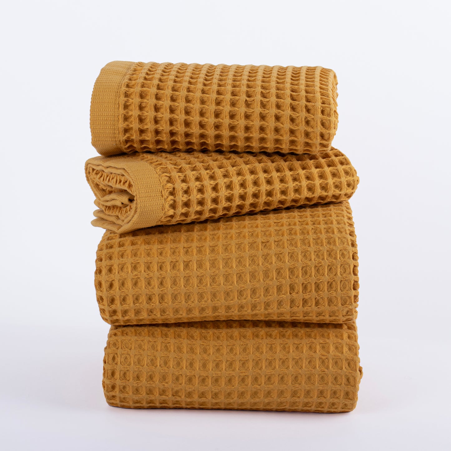 Mustrad Yellow Waffle Weave Towels Sets - 2 Bath, 2 Hand Towels