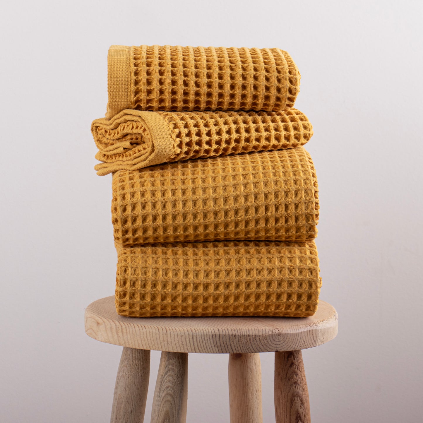 Mustrad Yellow Waffle Weave Towels Sets - 2 Bath, 2 Hand Towels