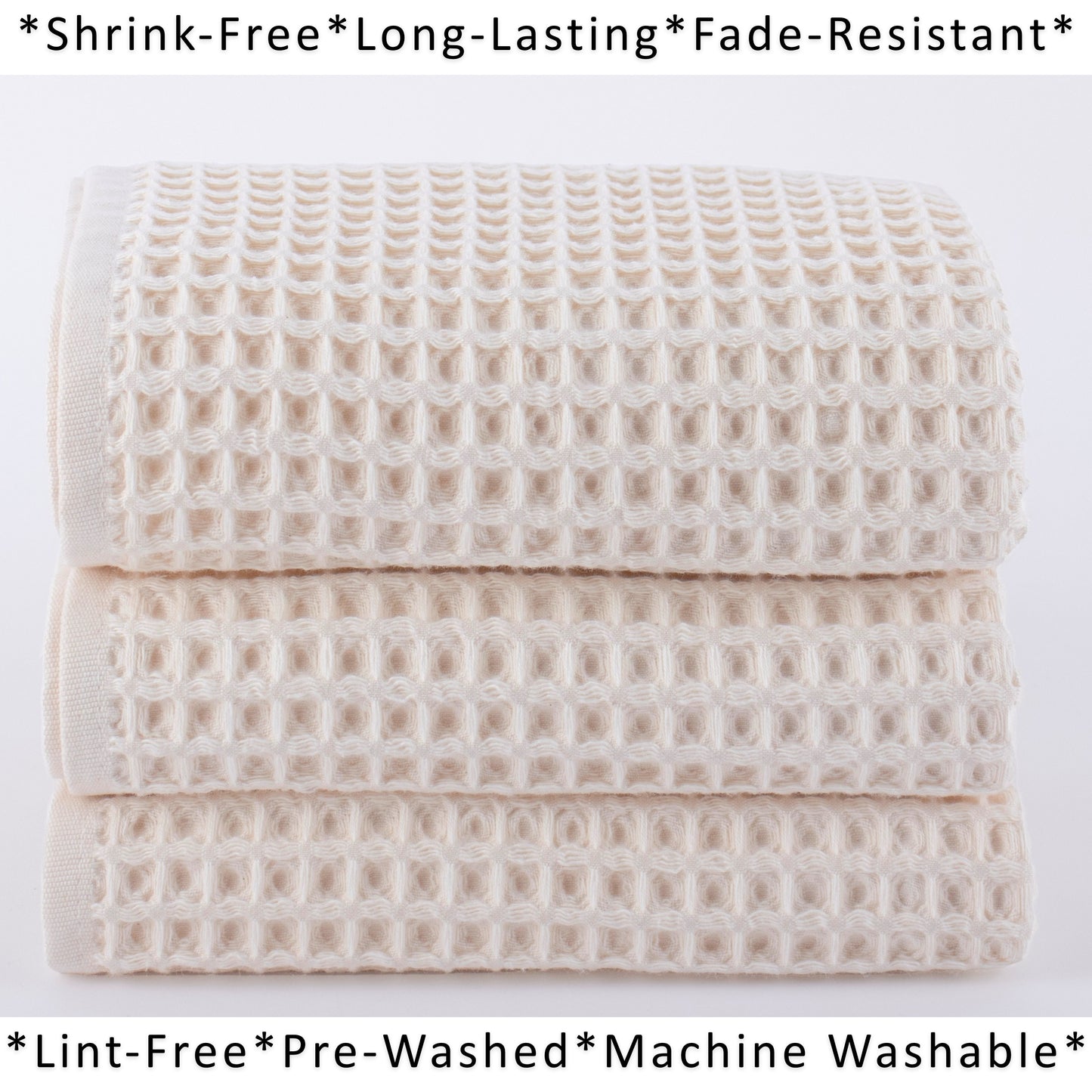 PUSKUL Natural 100% Turkish Cotton Waffle Hand and Kitchen Towels Set of 3, Natural-Raw-Undyed, Natural-Beige