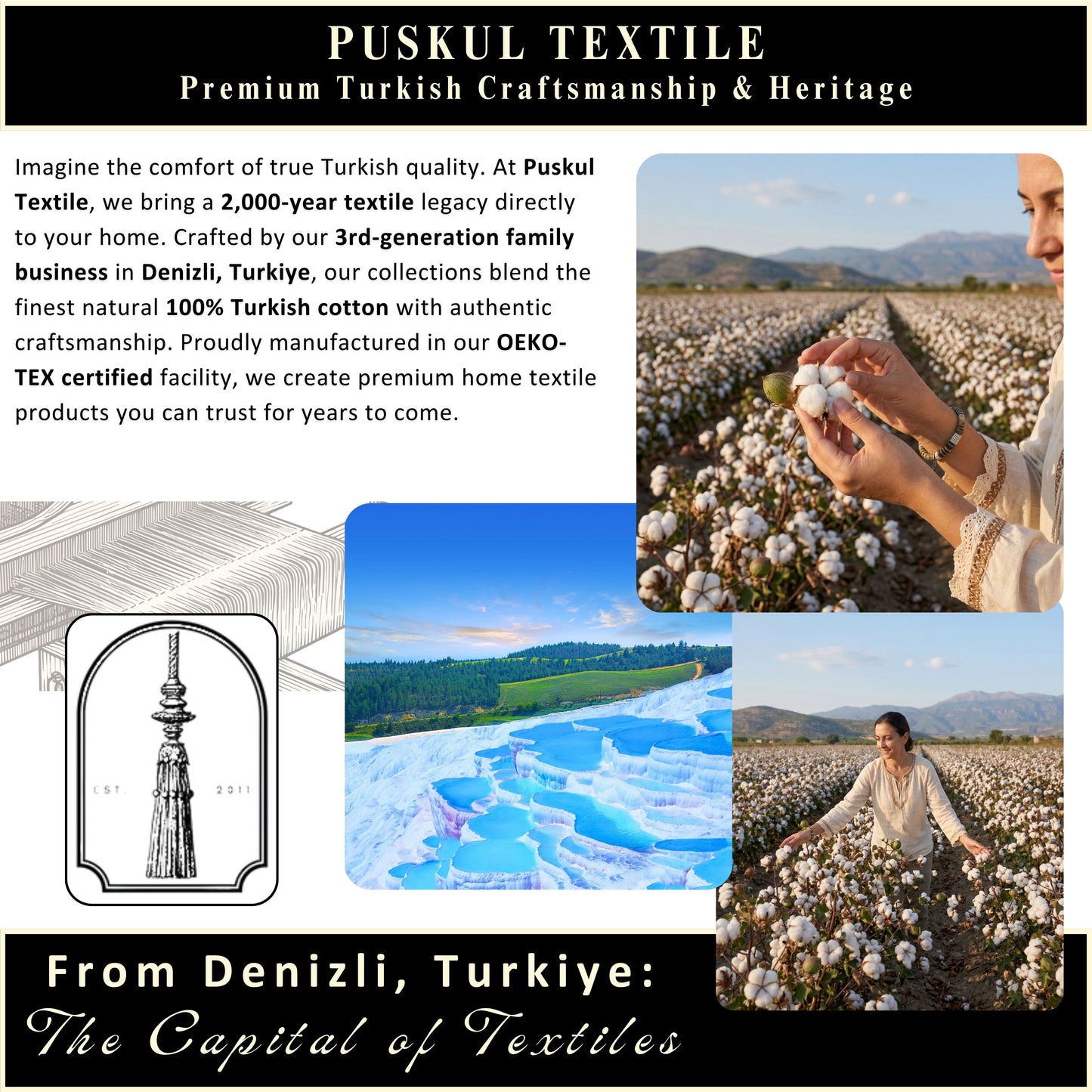 PUSKUL Natural 100% Turkish Cotton Waffle Hand and Kitchen Towels Set of 3, Natural-Raw-Undyed, Natural-Beige