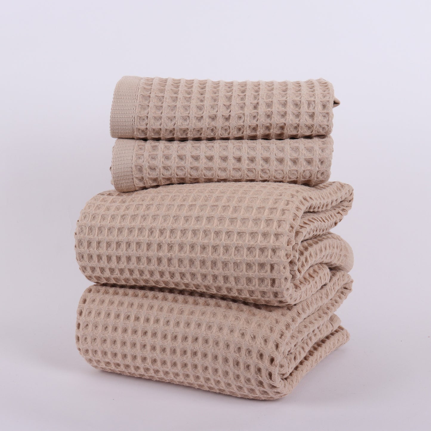 Beige Waffle Weave Towels Sets - 2 Bath, 2 Hand Towels