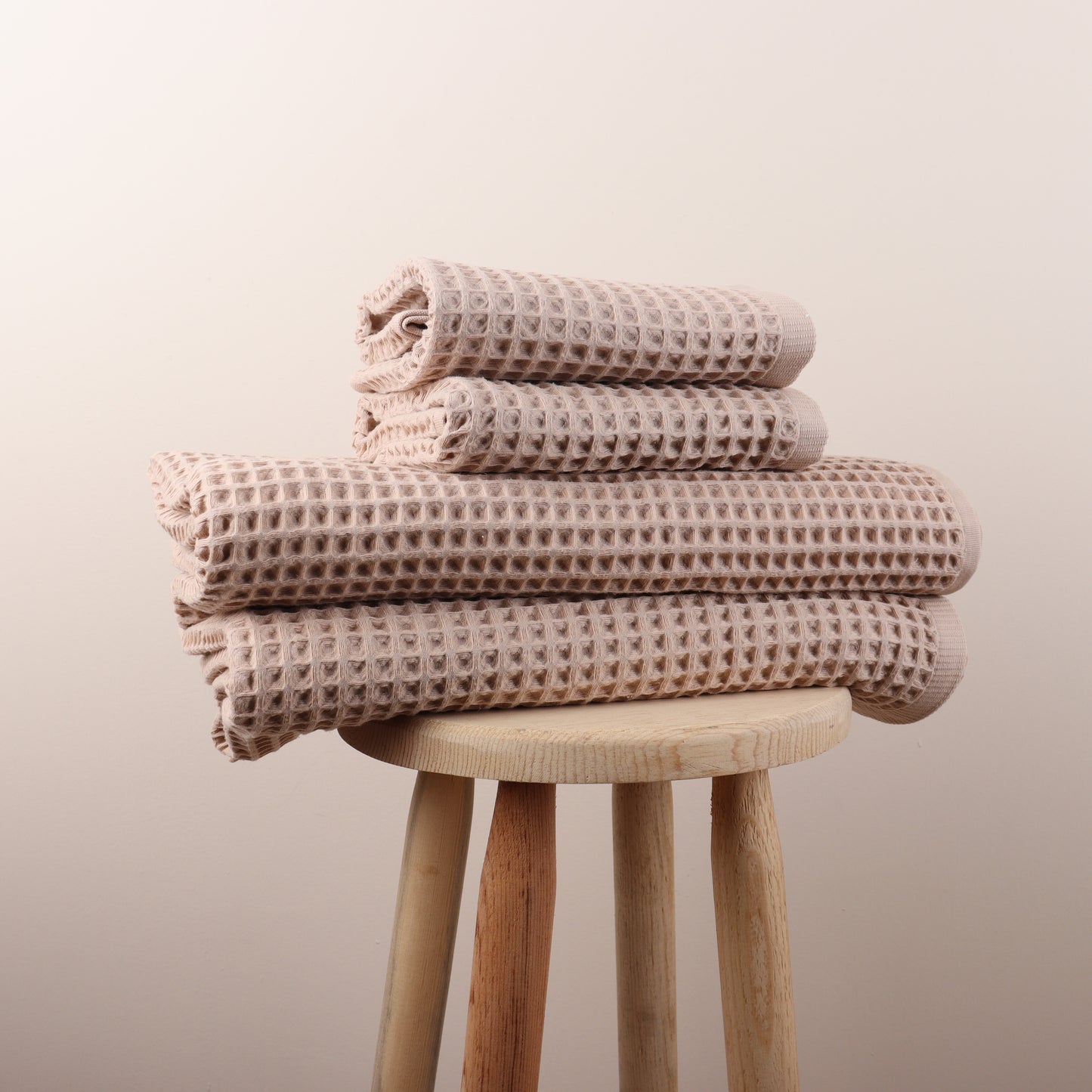 Beige Waffle Weave Towels Sets - 2 Bath, 2 Hand Towels