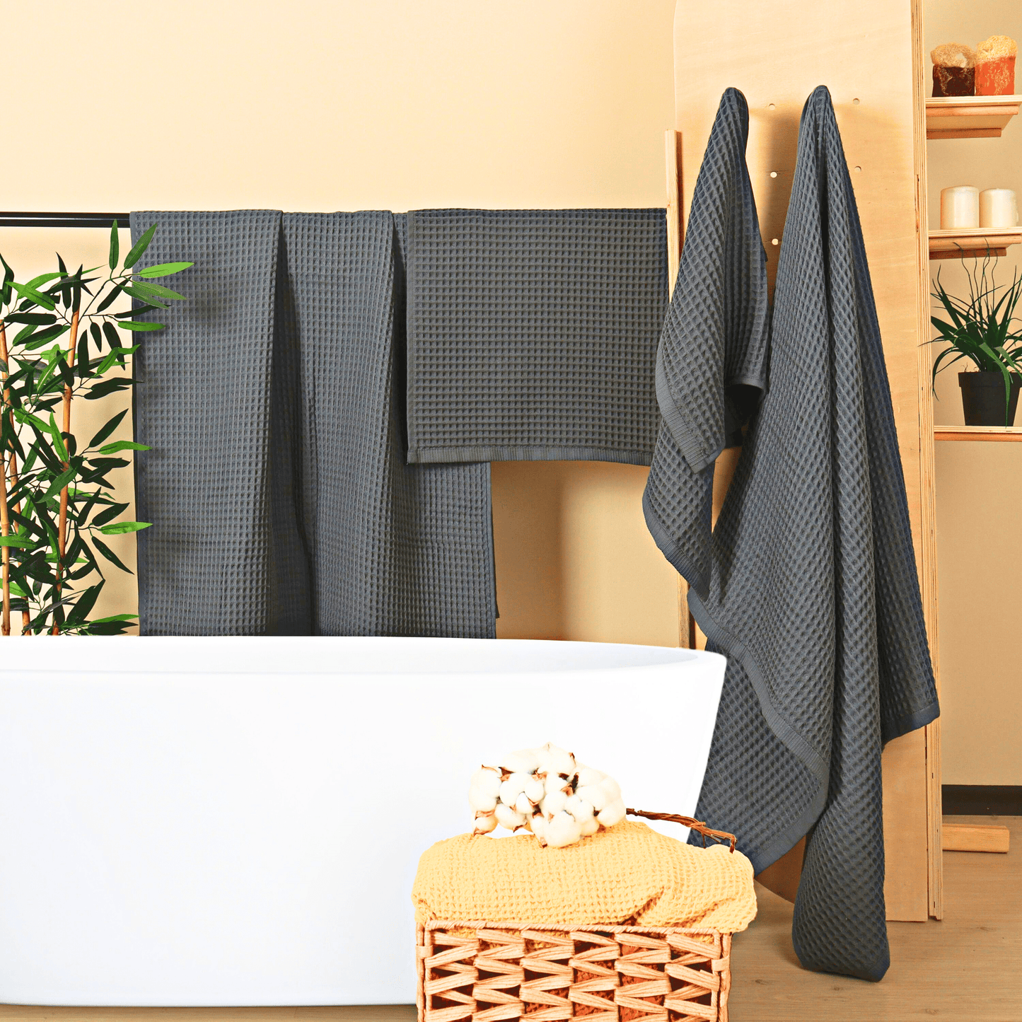 Grey Waffle Weave Towels Sets - 2 Bath, 2 Hand Towels