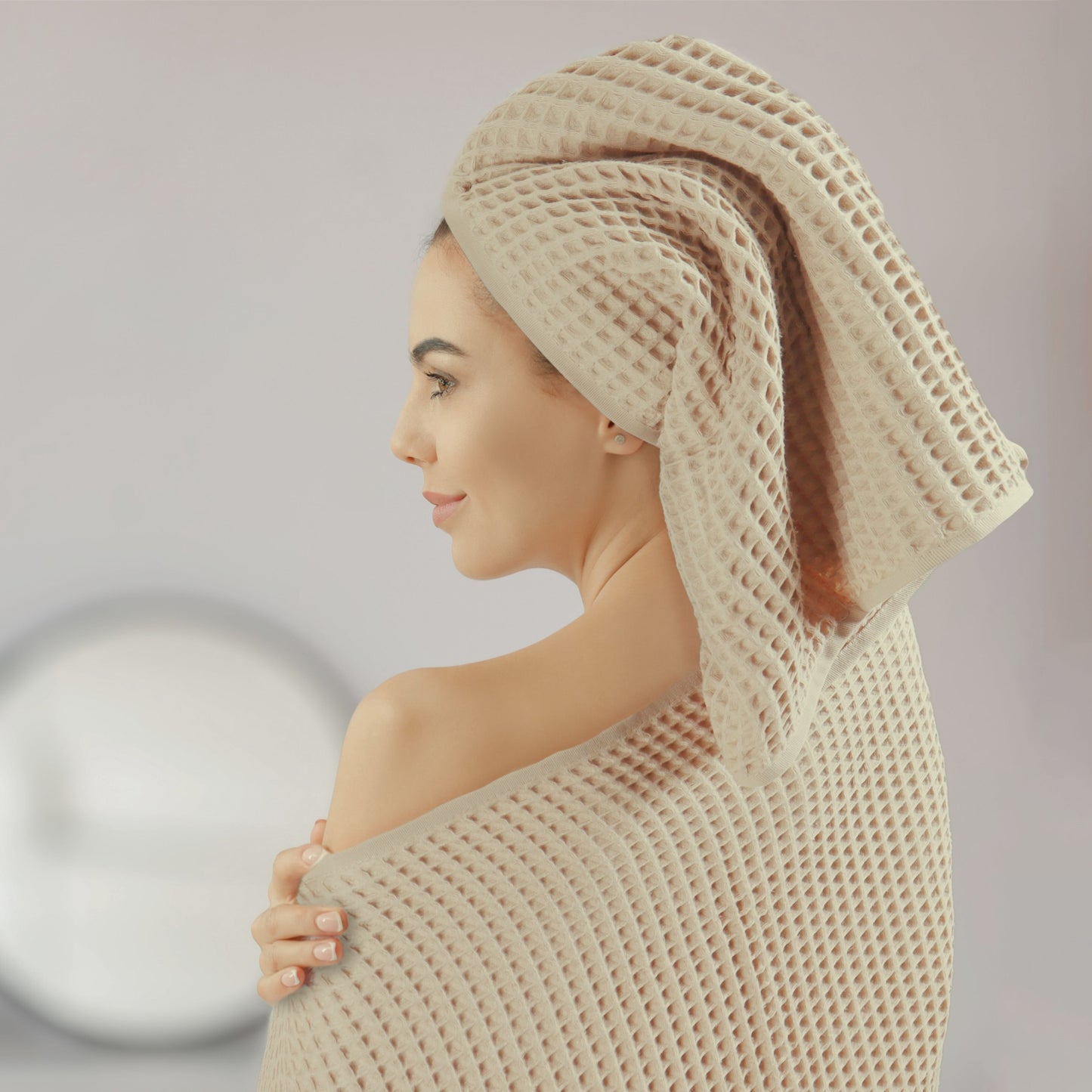 Natural Waffle Weave Towels Sets - 2 Bath, 2 Hand Towels