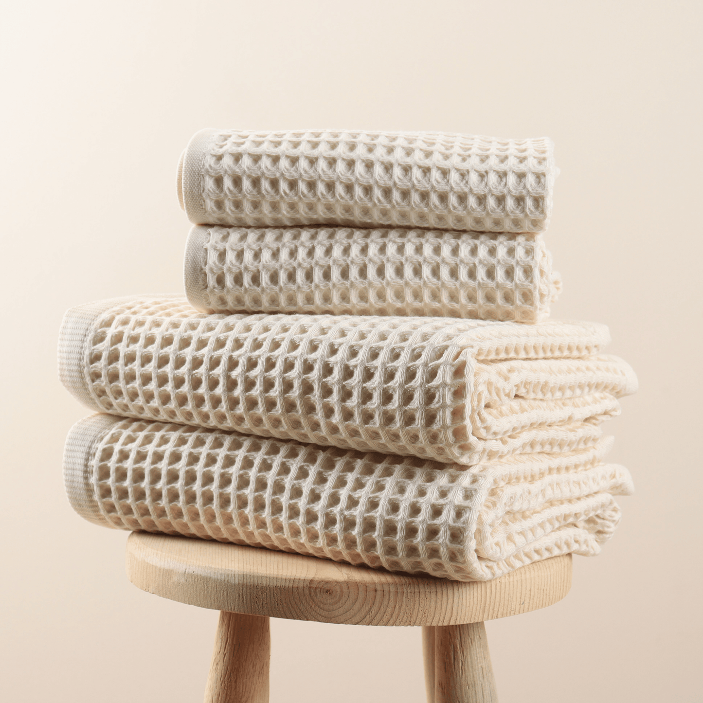 Natural Waffle Weave Towels Sets - 2 Bath, 2 Hand Towels