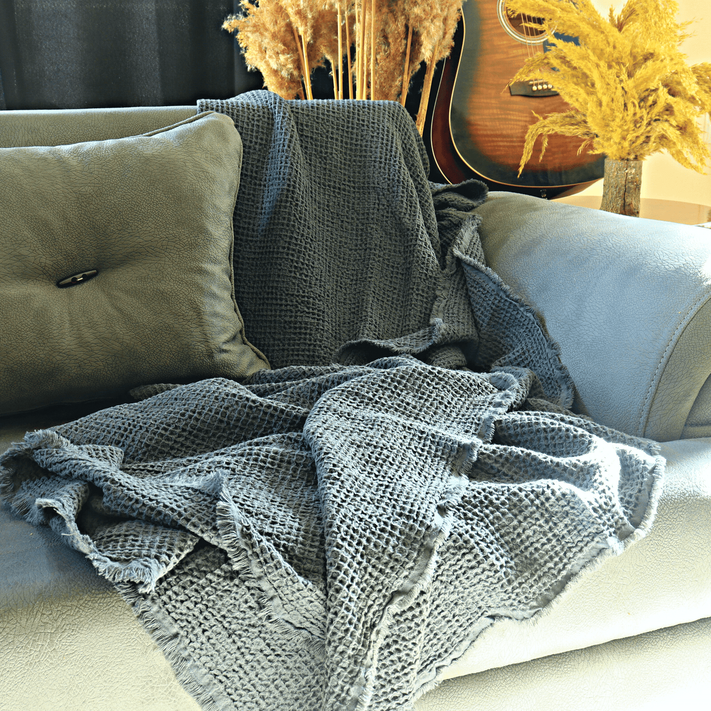 Anthracite Waffle Throw Blankets