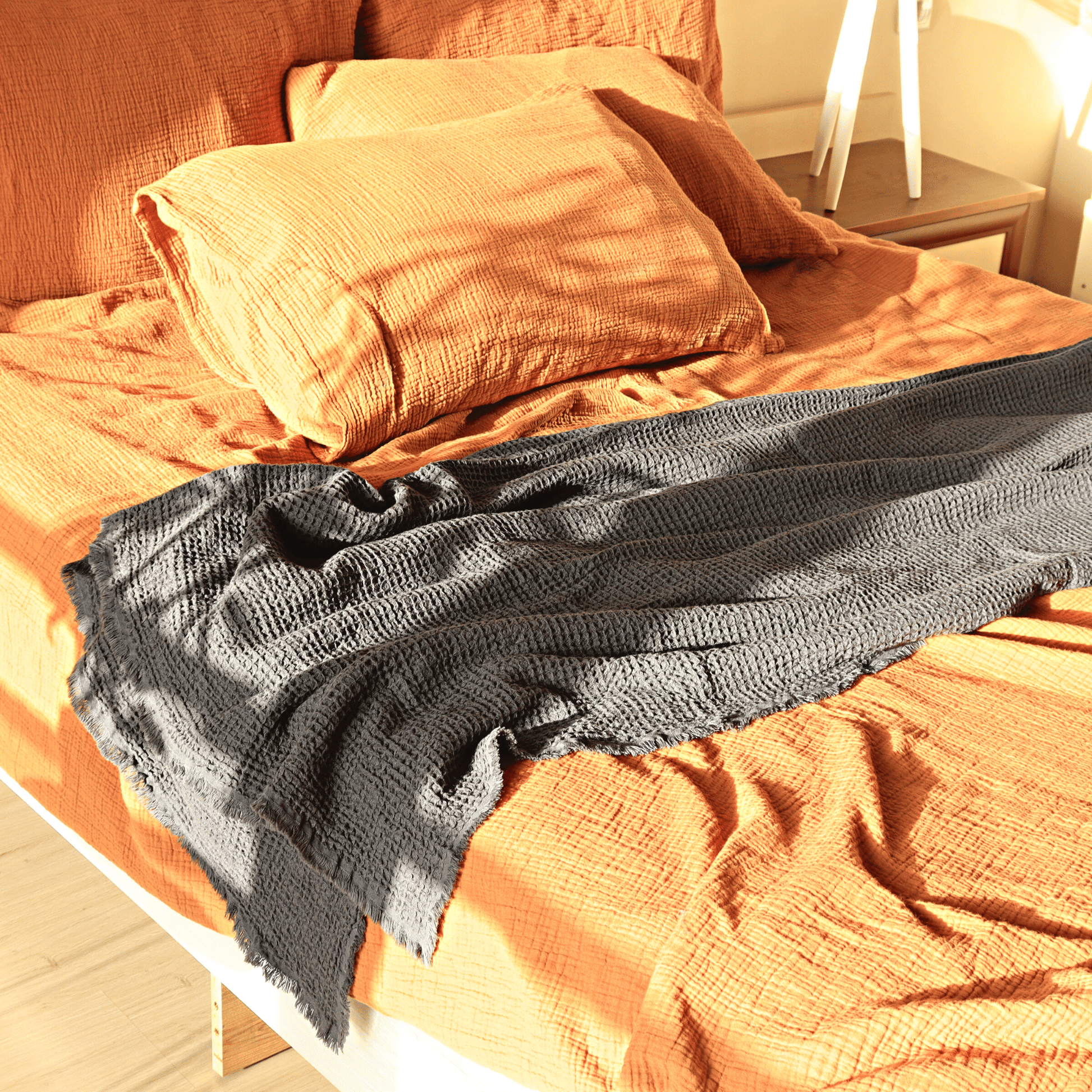 Anthracite Waffle Throw Blankets