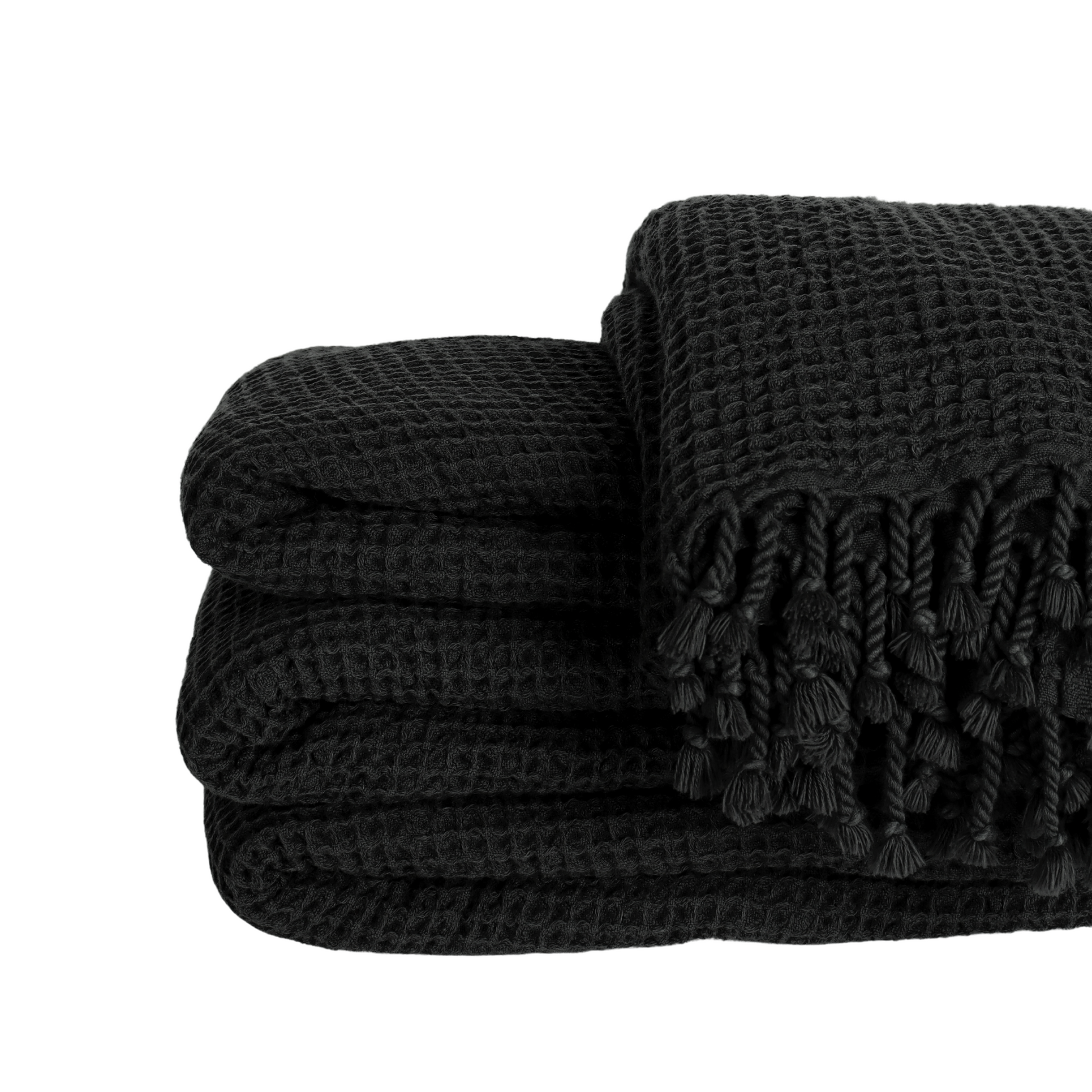 Pousada Waffle Retro Design Egyptian Cotton Towels - 990 Black
